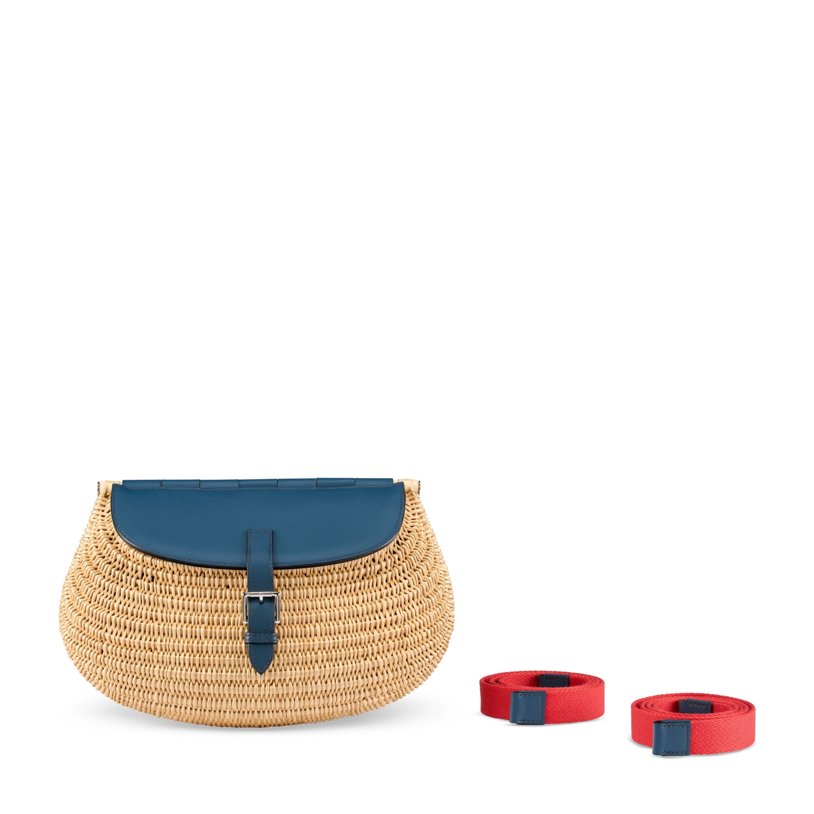 A LIMITED EDITION BLUE DE PRUSSE SWIFT LEATHER & OSIER WICKER SAC FISHING WITH PALLADIUM HARDWARE (1 of 4)
