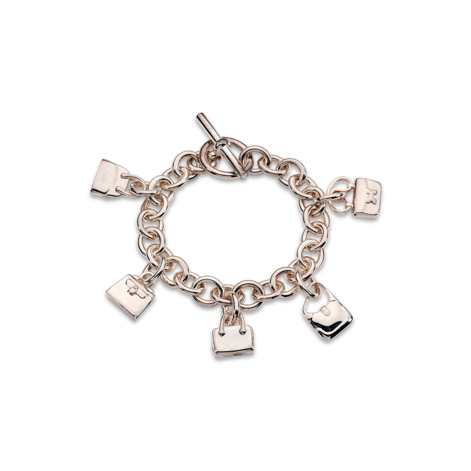 A STERLING SILVER FIVE ICONIC BAGS AMULETTE CHARM BRACELET HERMÈS, CIRCA 2020S (1 of 2)