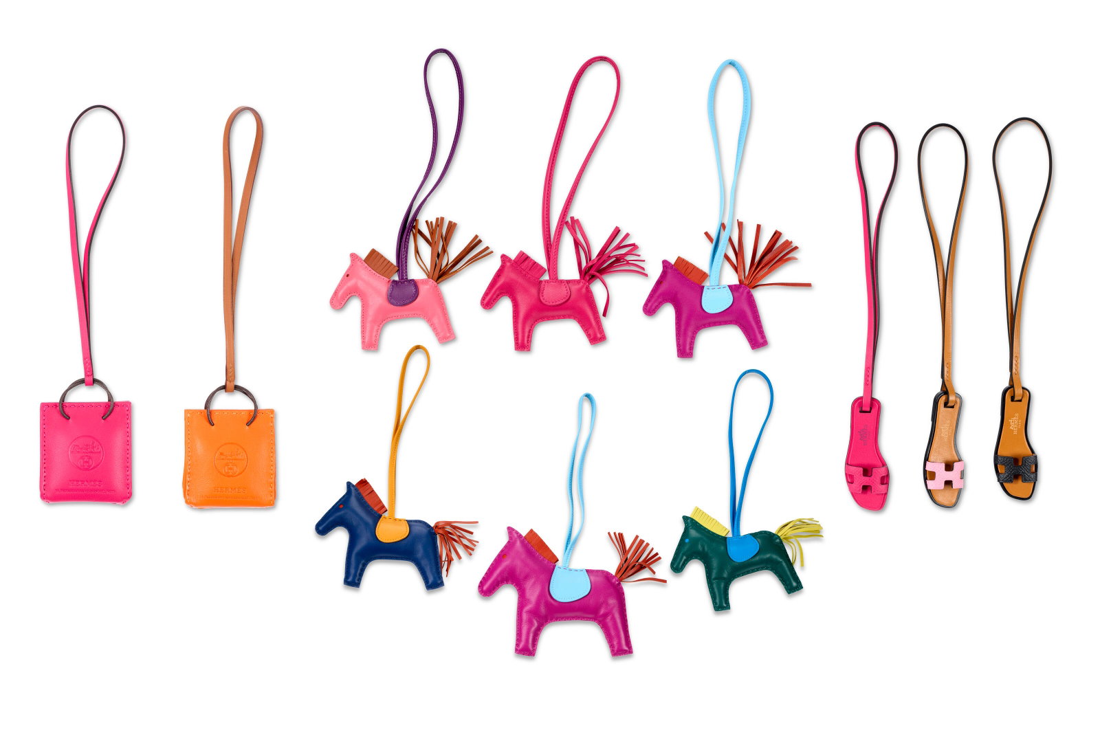A SET OF ELEVEN: SIX RODEO CHARMS, THREE ORAN SANDAL CHARMS & TWO SHOPPING BAG CHARMS HERMÈS, (1 of 1)