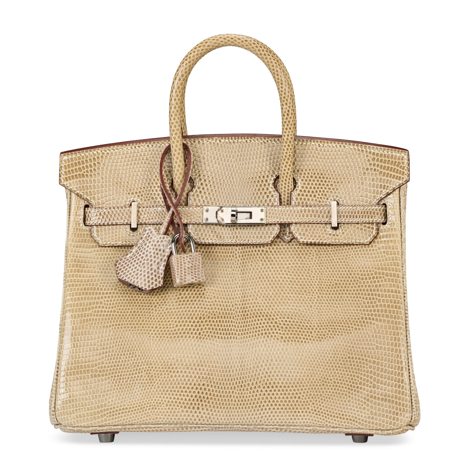 A SHINY FICELLE NILOTICUS LIZARD BIRKIN 25 WITH RUTHENIUM HARDWARE HERMÈS, 2006: Details GRADE: 2 25 w x 19 h x 14 d cm Includes lock, keys, clochette, small dust bag, dust bag, and care card. FURTHER DETAILS ~CITES Notice Varanus Niloticus, Annexe CITES II-B This lot must either 