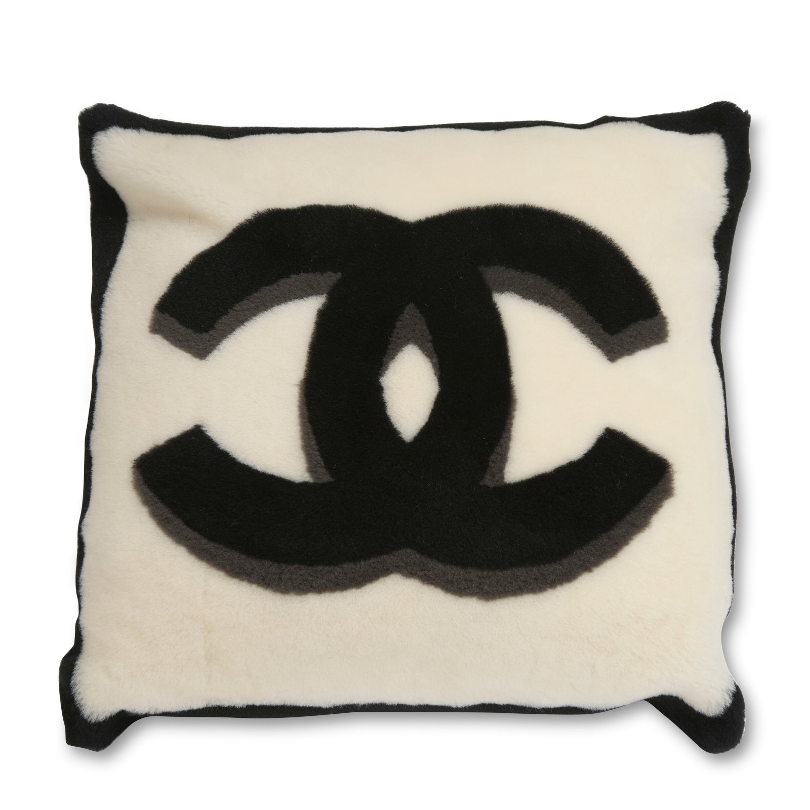 A WHITE, BLACK, & GREY CC SHEARLING AND CASHMERE PILLOW CHANEL (1 of 2)