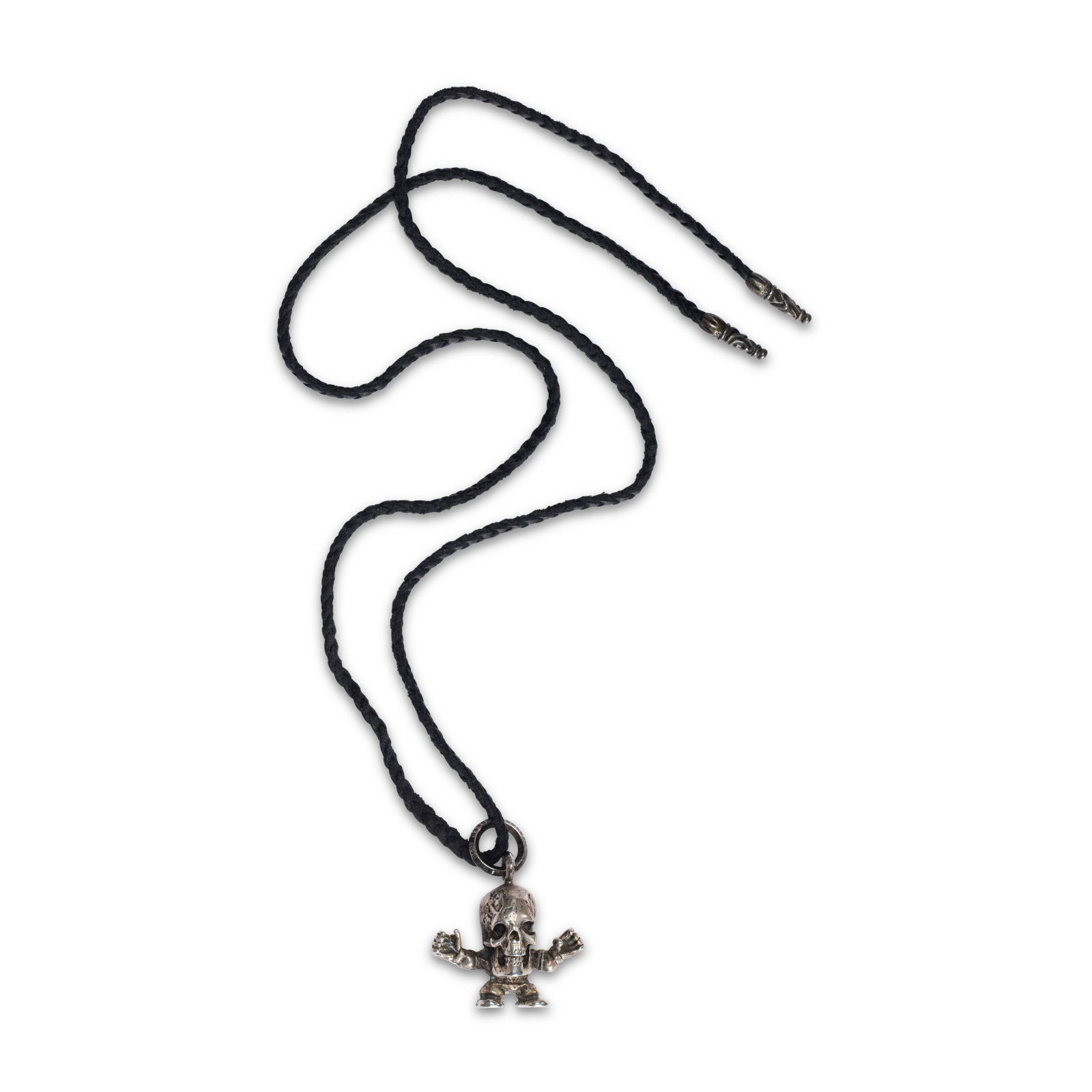 A STERLING SILVER & BLACK BRAIDED LEATHER LARGE FOTI HARRIS TEETER NECKLACE CHROME HEARTS, 1998: Details GRADE: 1.5 Chain: 40 l cm Includes Christie's box.