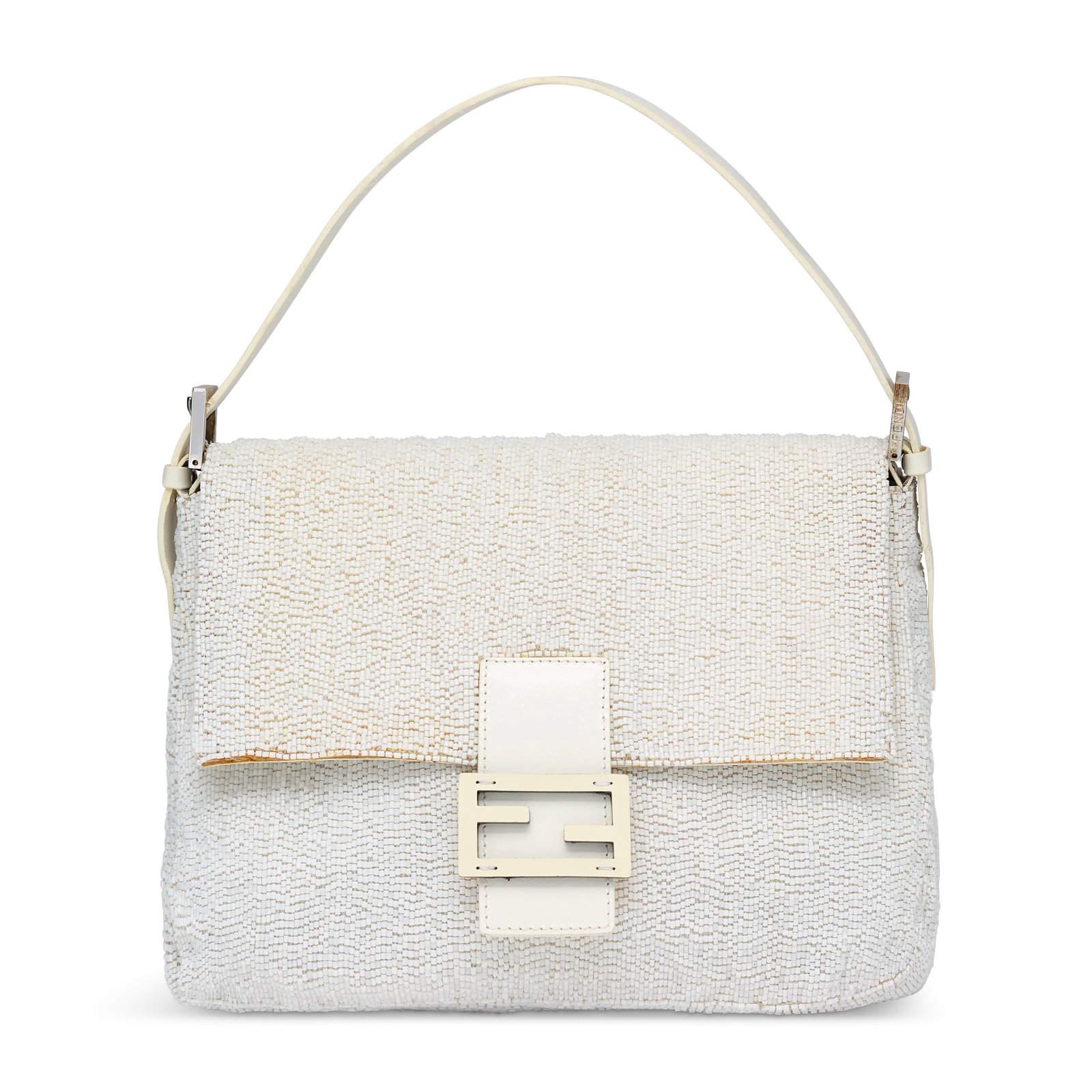 A WHITE BEAD EMBROIDERED MAMA BAGUETTE WITH SILVER HARDWARE FENDI, CIRCA 2000S: Details GRADE: 2.5 28 w x 20 h x 11 d cm Includes Christie's dust bag.