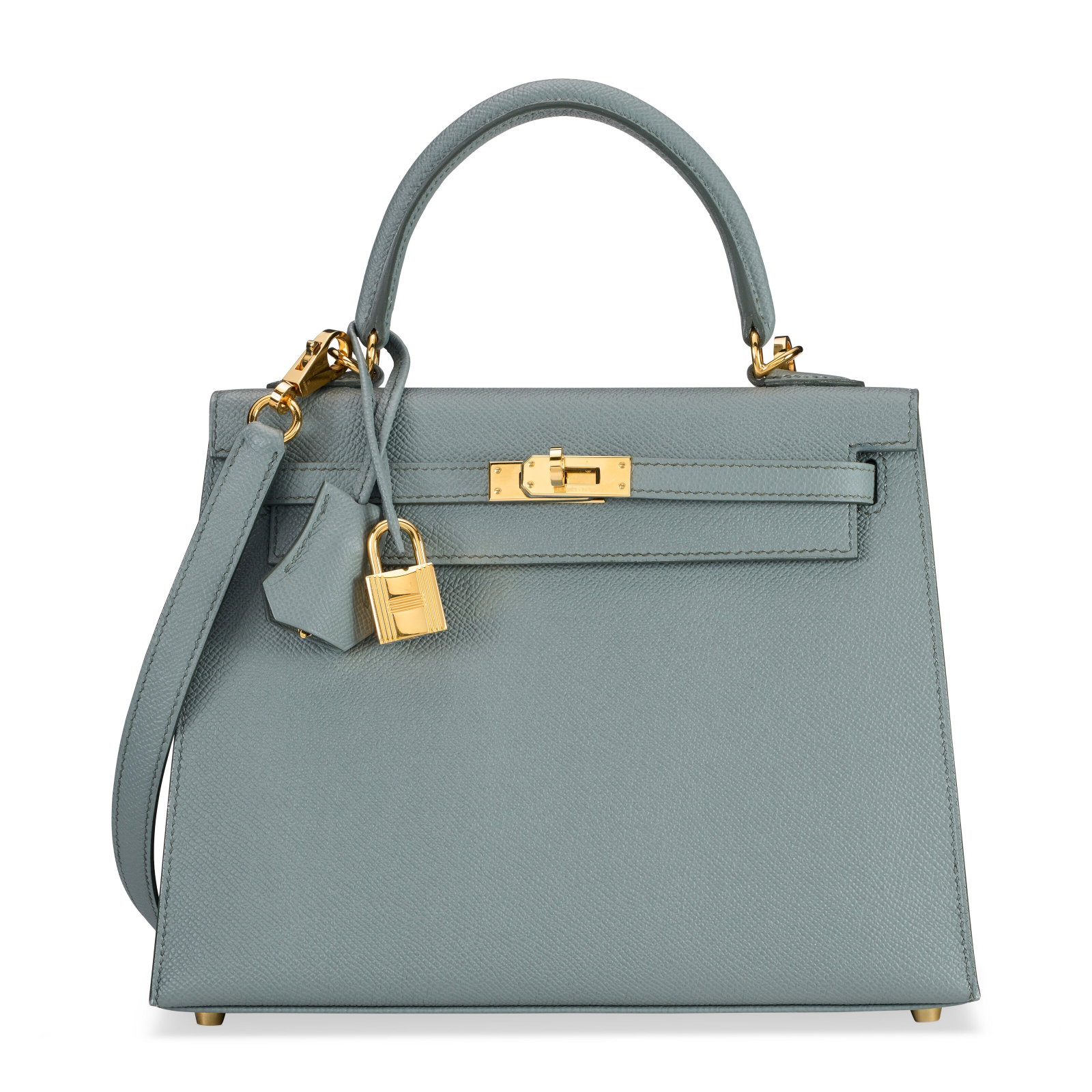 A VERT AMANDE EPSOM LEATHER SELLIER KELLY 25 WITH GOLD HARDWARE HERMÈS, 2019: Details GRADE: 2 25 w x 19 h x 9 d cm Includes lock, keys, clochette, shoulder strap, small dust bag, Christie's dustbag and felt protector.