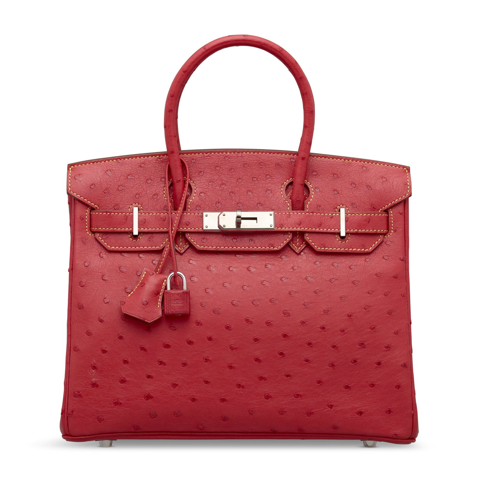 A CUSTOM ROUGE VIF OSTRICH BIRKIN 30 WITH PALLADIUM HARDWARE HERMÈS, 2008 (1 of 4)