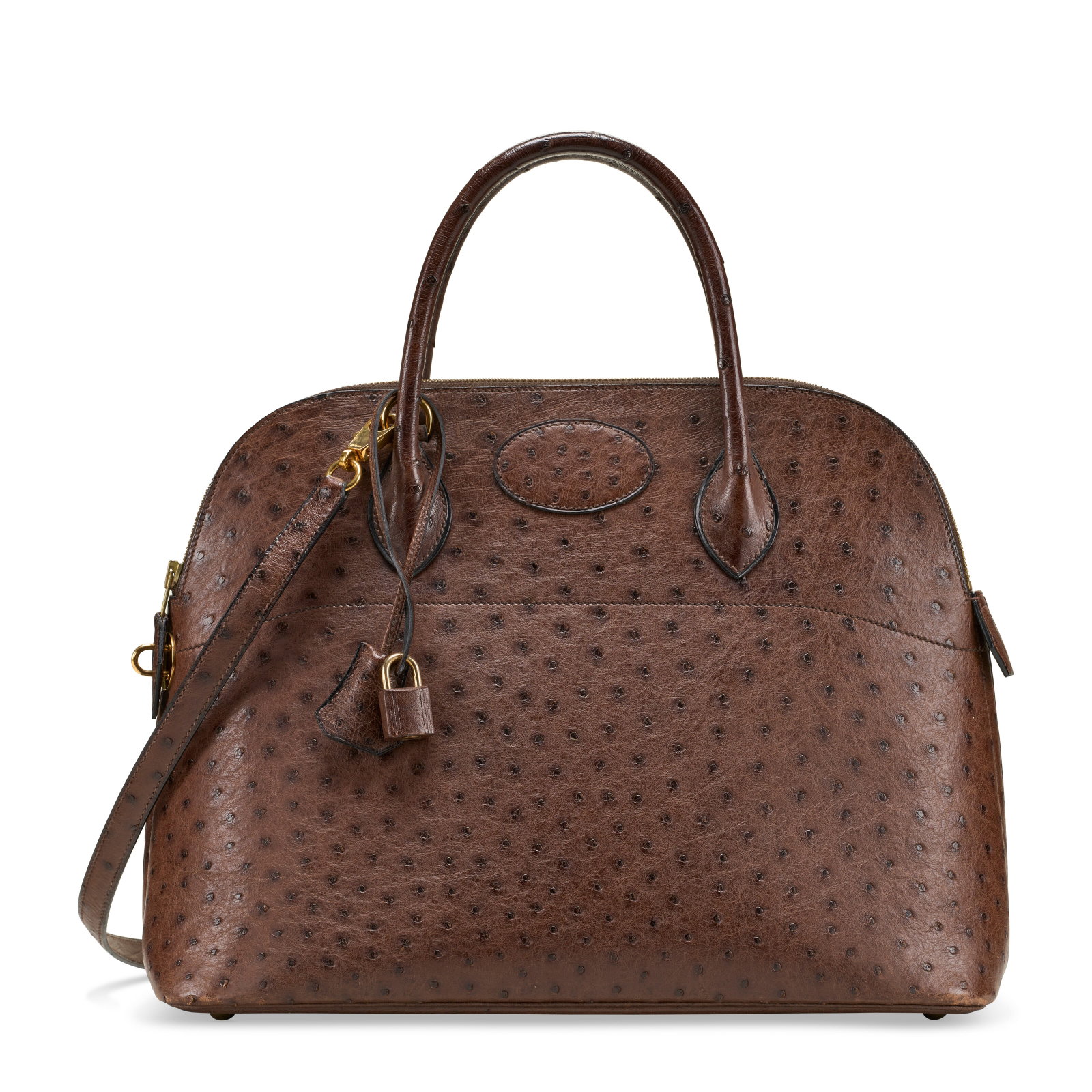 A MARRON FONCÉ OSTRICH BOLIDE 35 WITH GOLD HARDWARE HERMÈS, 1992 (1 of 4)