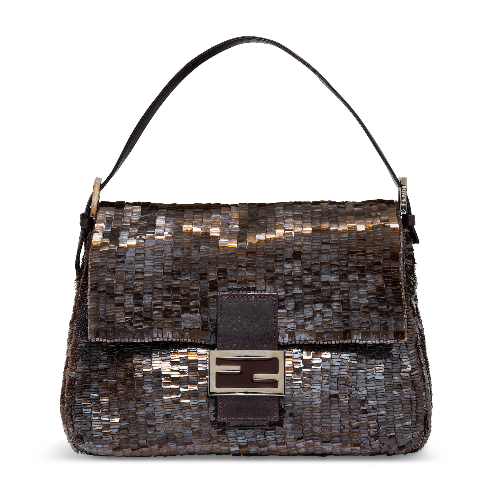 A BROWN SEQUIN MAMA BAGUETTE WITH SILVER HARDWARE FENDI, CIRCA 2000S: Details GRADE: 2 28 w x 20 h x 11 d cm Includes dust bag.