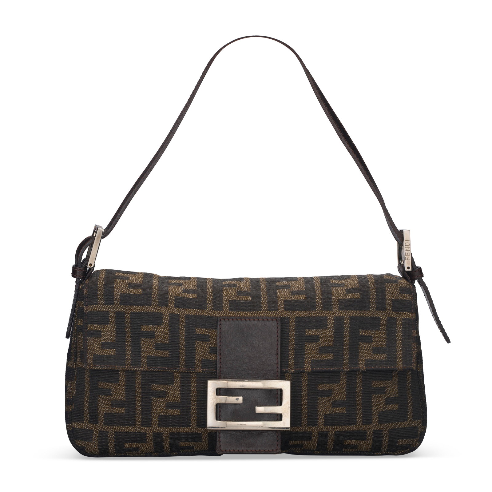 A BROWN ZUCCA CANVAS BAGUETTE WITH SILVER HARDWARE FENDI, CIRCA LATE 1990S-2000S: Details GRADE: 2 25 w x 13 h x 4 d cm Includes Christie's dust bag.