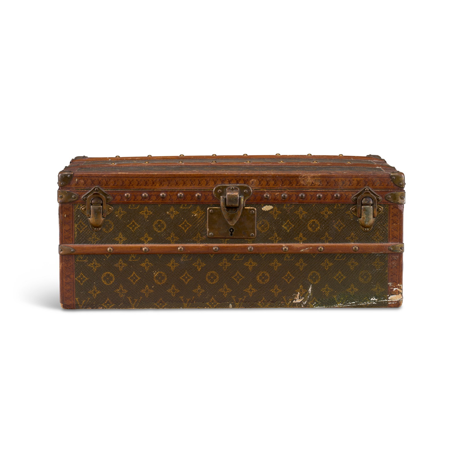 A RARE, CLASSIC MONOGRAM CANVAS MALLE FLEURS MINI TRUNK WITH BRASS HARDWARE LOUIS VUITTON, CIRCA (1 of 4)