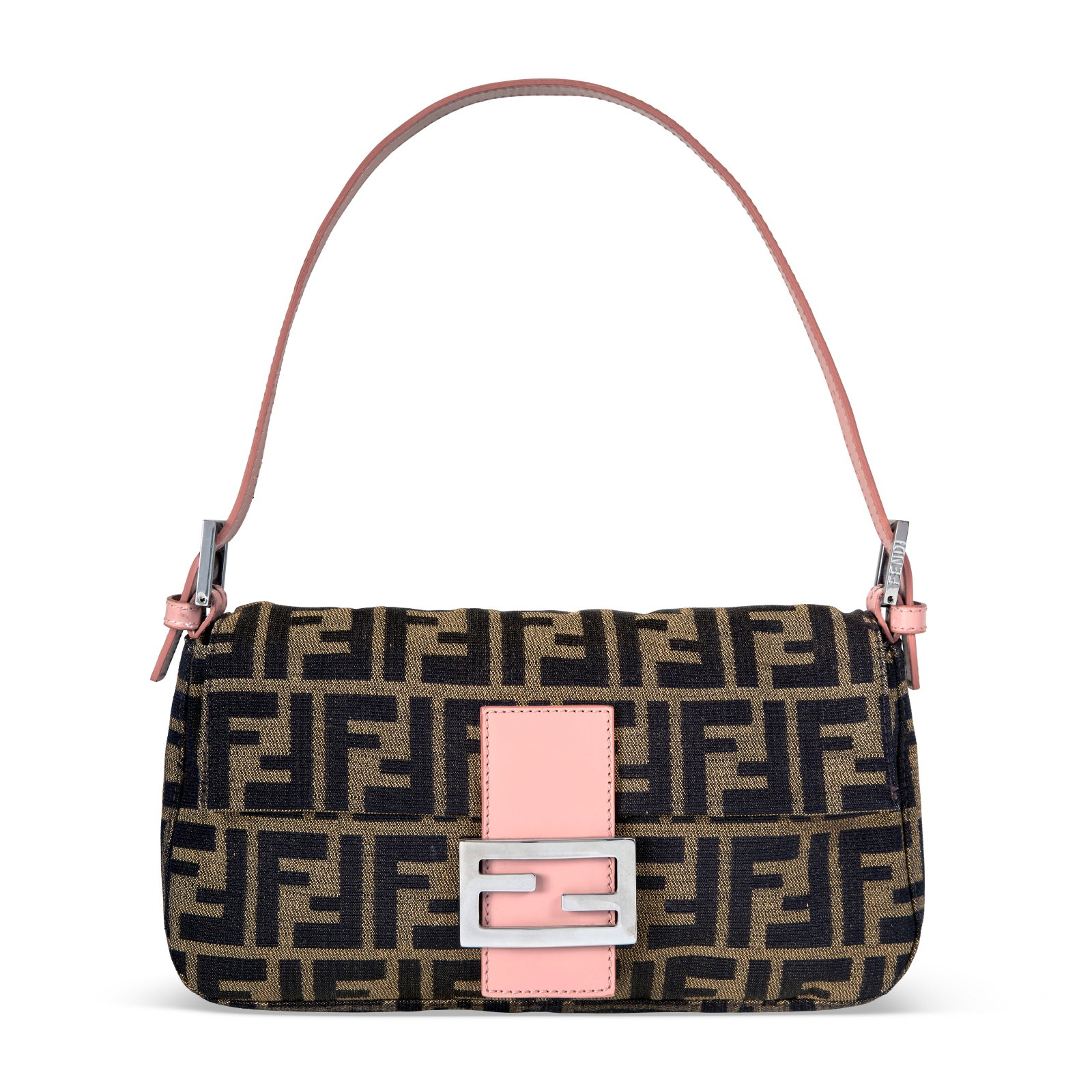 A BROWN & PINK ZUCCA CANVAS BAGUETTE WITH SILVER HARDWARE FENDI, CIRCA LATE 1990S-2000S (1 of 2)