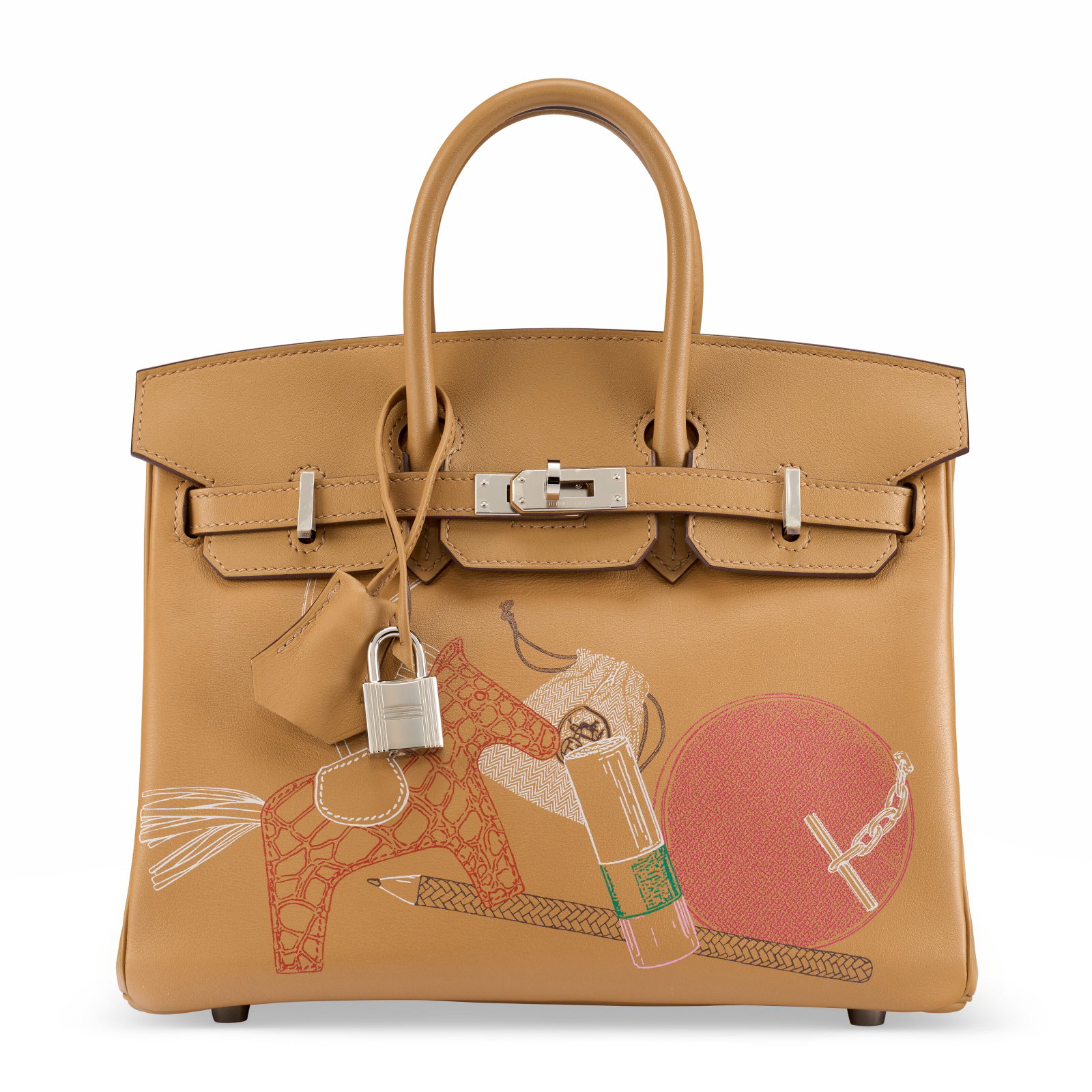 A LIMITED EDITION PRINTED BISCUIT SWIFT LEATHER IN & OUT BIRKIN 25 WITH PALLADIUM HARDWARE HERMÈ (1 of 4)