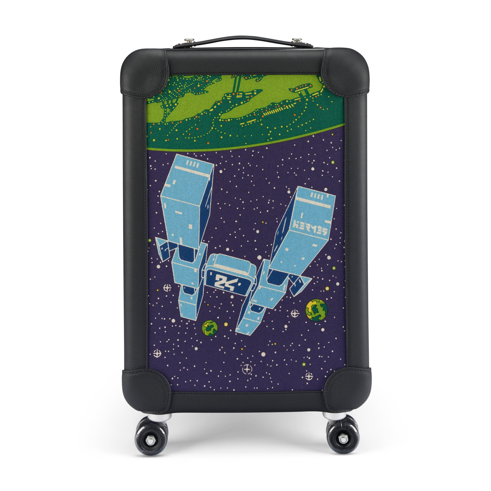 A BLEU NUIT REGATE LEATHER & MULTICOLOR ODYSSEY PRINT CANVAS R.M.S.CABINE 55 TROLLEY SUITCASE (1 of 4)