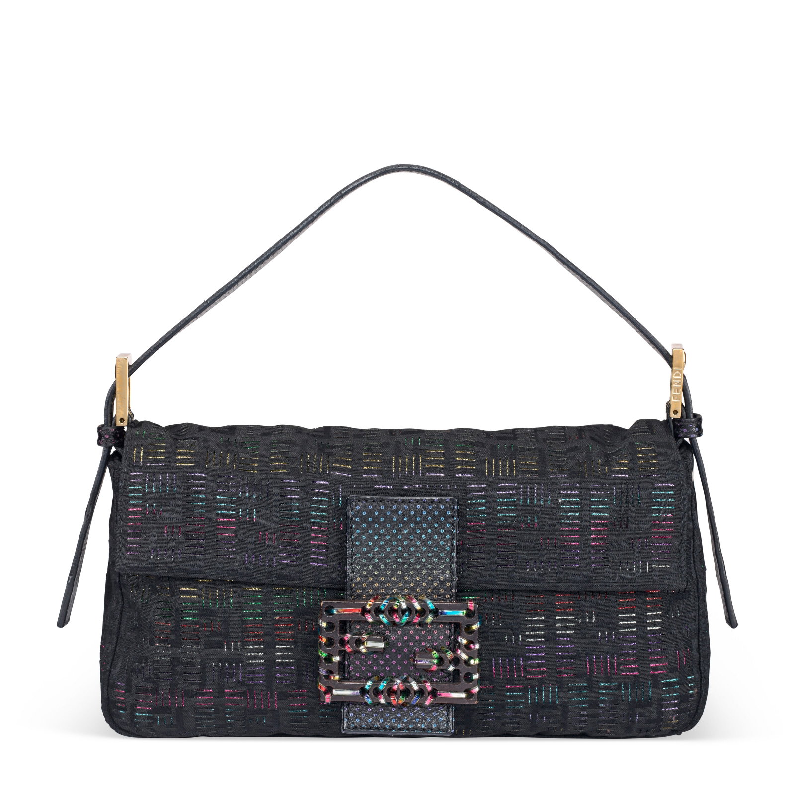 A BLACK & RAINBOW ZUCCHINO CANVAS BAGUETTE WITH GOLD HARDWARE FENDI, CIRCA 2000S (1 of 4)