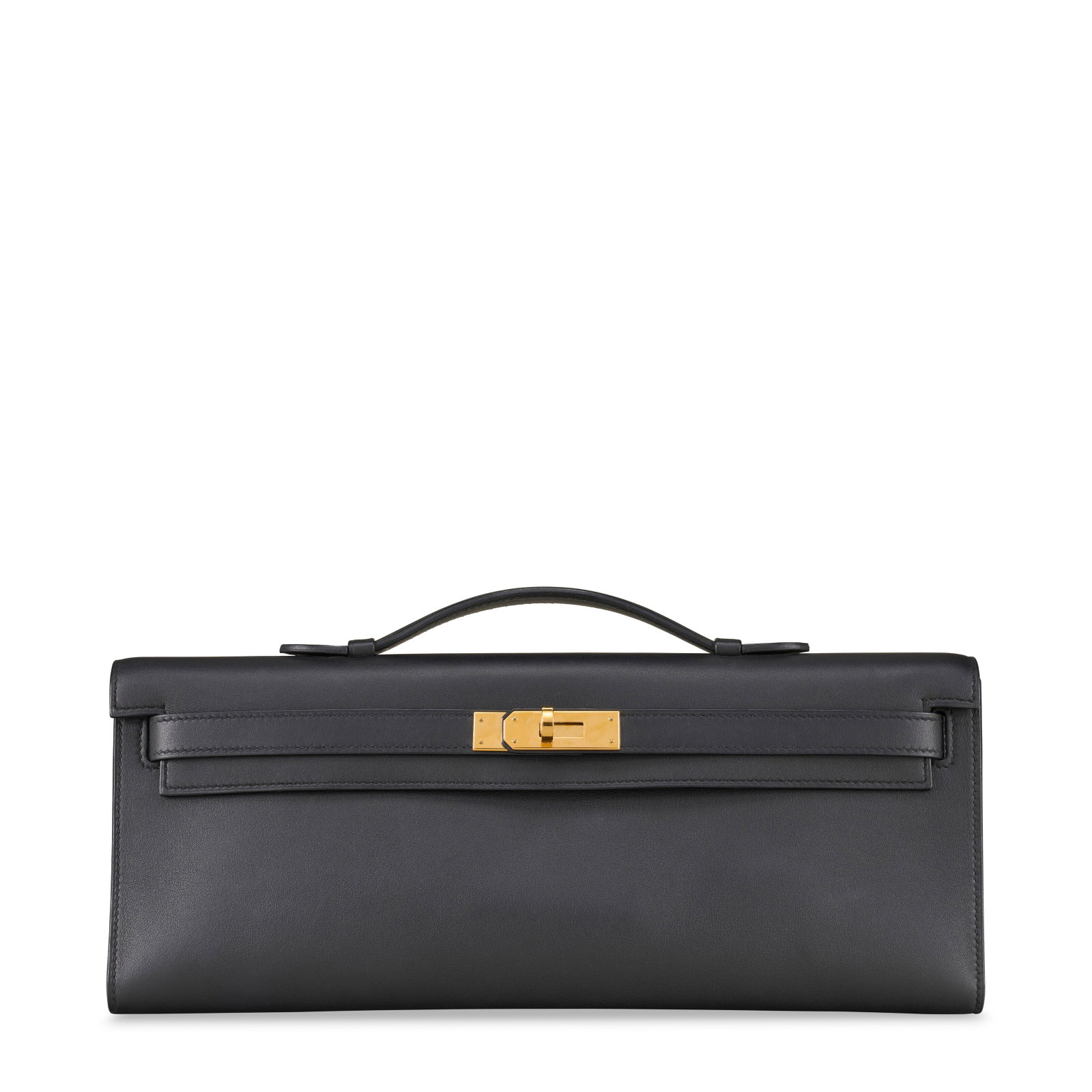 A BLACK SWIFT LEATHER KELLY CUT WITH GOLD HARDWARE HERMÈS, 2015: Details GRADE: 2.5 30 w x 13 h x 2.25 d cm Includes dust bag, felt protector, and box.