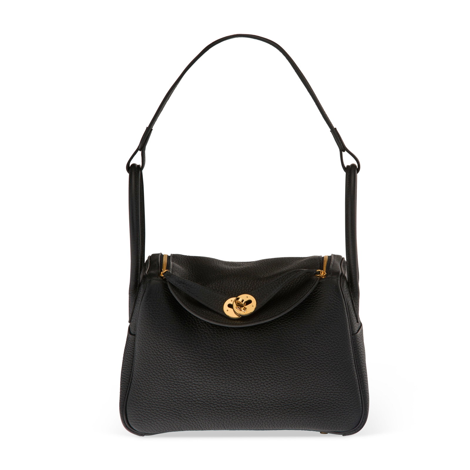 A BLACK CLÉMENCE LEATHER LINDY 26 WITH GOLD HARDWARE HERMÈS, 2023: Details GRADE: 1.5 26 w x 18 h x 14 d cm Includes Christie's dustbag.