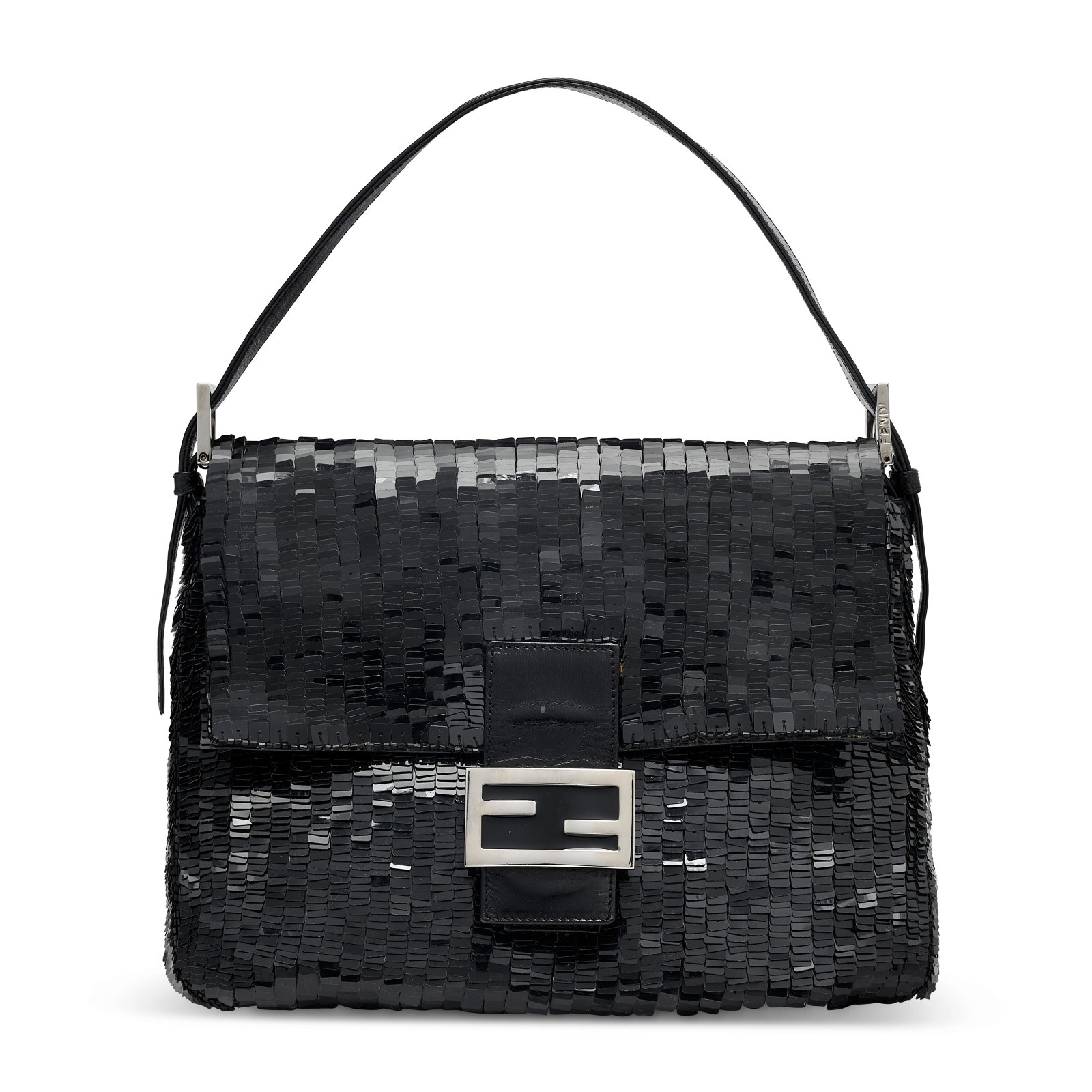 A BLACK SEQUIN MAMA BAGUETTE WITH SILVER HARDWARE FENDI, CIRCA 2000S: Details GRADE: 2 28 w x 20 h x 11 d cm Includes dust bag.