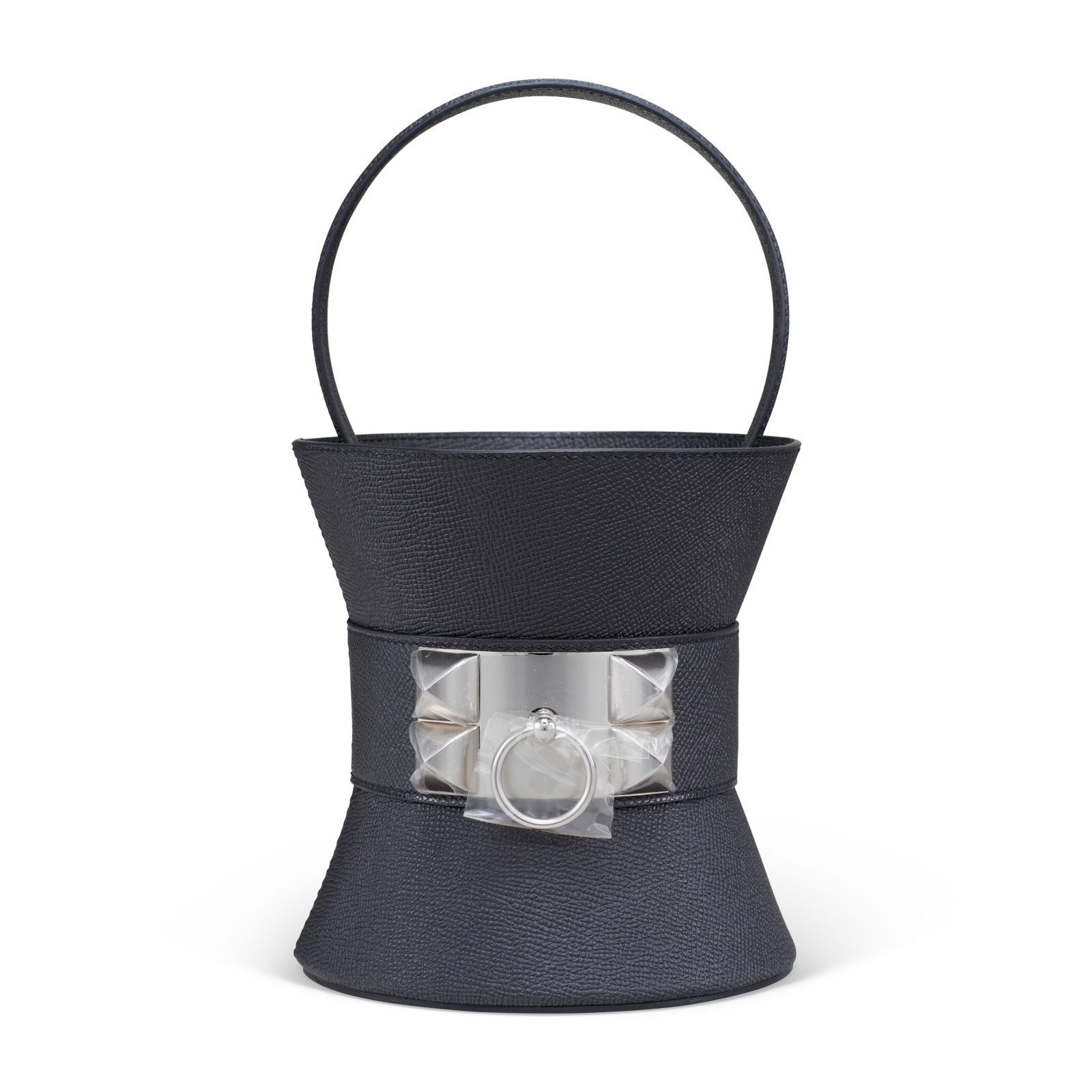 A BLACK EPSOM LEATHER MINI MEDOR BUCKET BAG WITH PALLADIUM HARDWARE HERMÈS, 2024: Details GRADE: 1 14.25 w x 15 h x 14.25 d cm Includes dust bag, care card, and box.