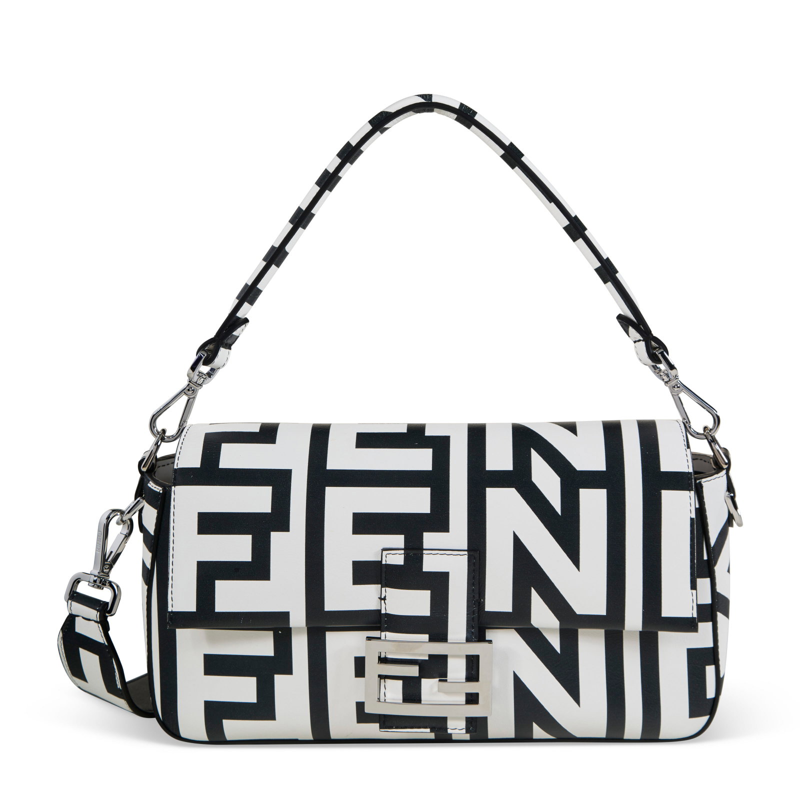 A LIMITED EDITION BLACK & WHITE VITELLO KING LEATHER BAGUETTE WITH SILVER HARDWARE BY MARC JACOBS: Details GRADE: 2.5 26 w x 16 h x 6 d cm Includes shoulder strap and dust bag.