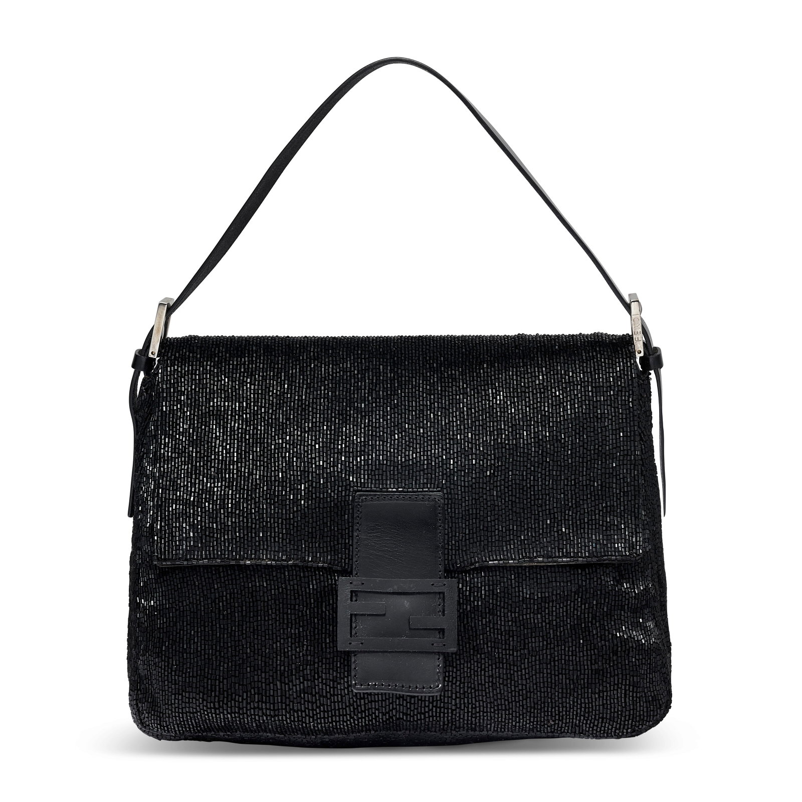 A BLACK BEAD EMBROIDERED BAGUETTE WITH SILVER HARDWARE FENDI, 2000S: Details GRADE: 2 28 w x 20 h x 11 d cm Includes dust bag