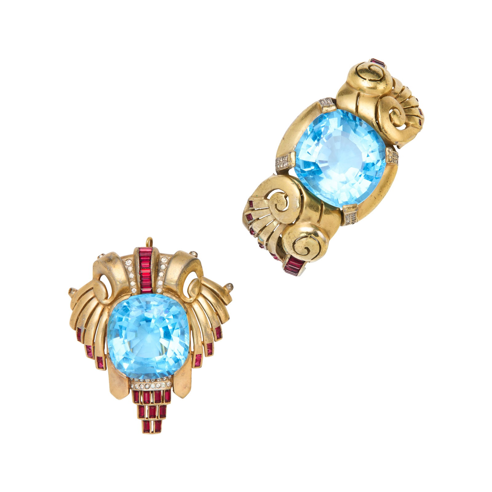 A RARE & IMPORTANT BLUE AND RED GLASS CRYSTAL BRACELET AND FUR CLIP ATTRIBUTED TO MARCEL BOUCHER, (1 of 4)