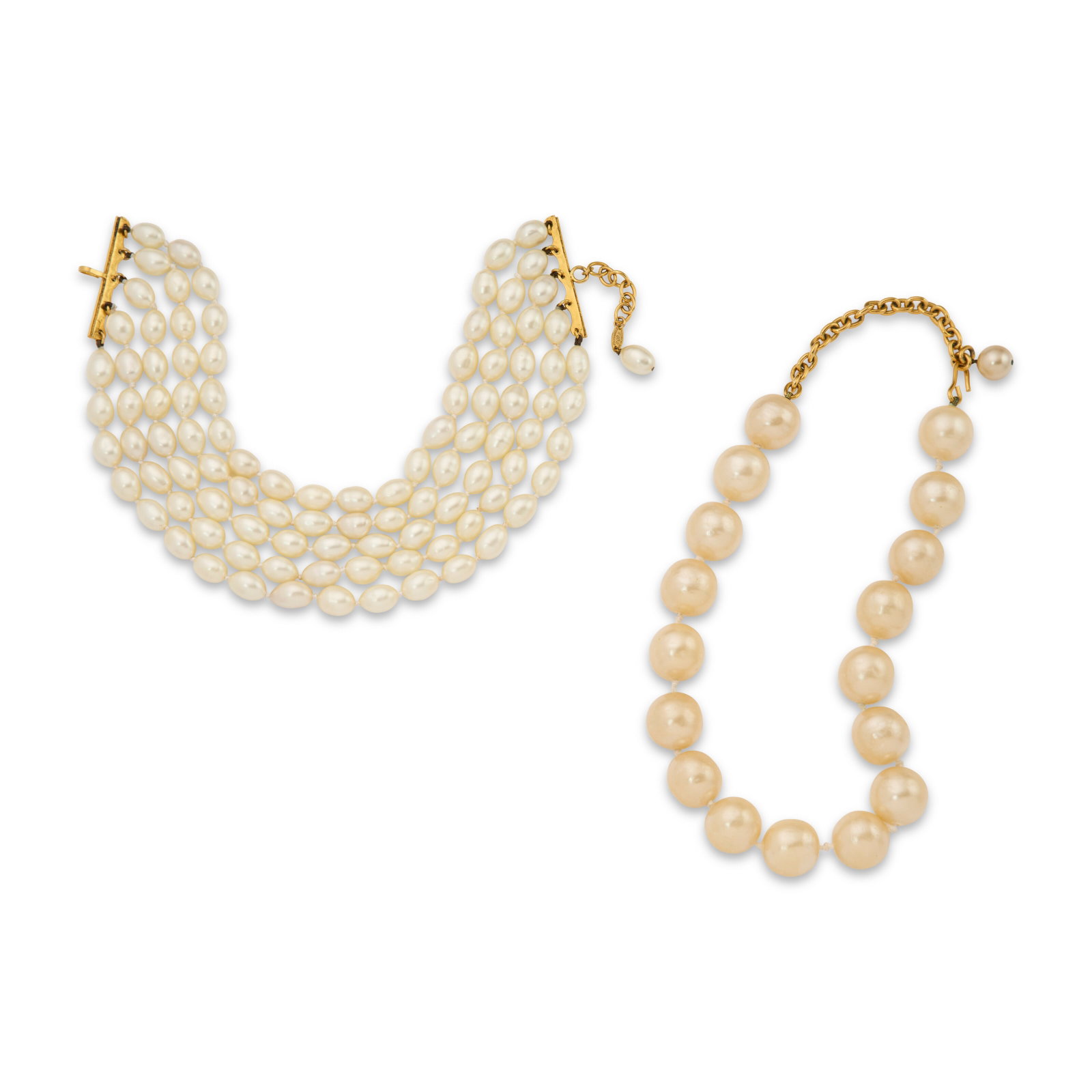 A PAIR OF LARGE & BAROQUE FAUX PEARL NECKLACES BY VICTOIRE DE CASTELLANE CHANEL, 1984 & 1986 (1 of 1)