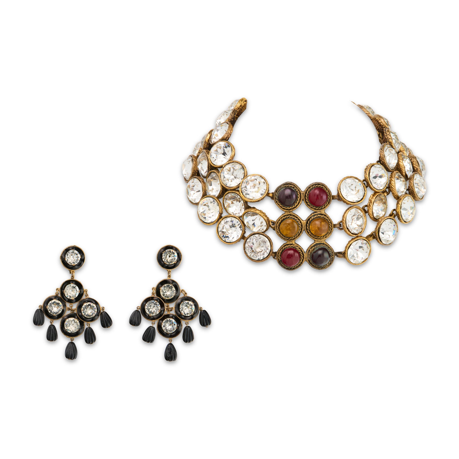 A BRILLIANT SET OF GRIPOIX GLASS & STRASS CRTSYAL NECKLACE AND EARRINGS CHANEL, 1989ATTRIBUTED TO (1 of 4)