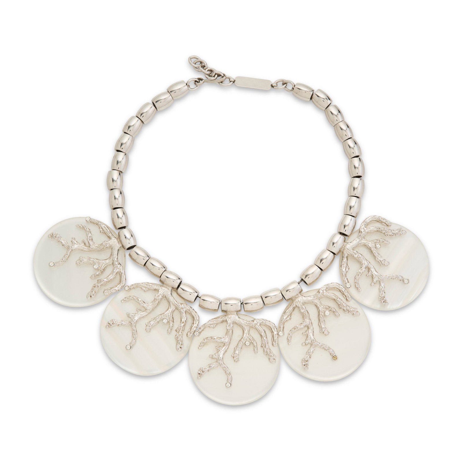 A SPECTACULAR SILVER METAL, STRASS AND RESIN CORAL DISC REISSUE NECKLACE, 009/125 YVES SAINT (1 of 2)