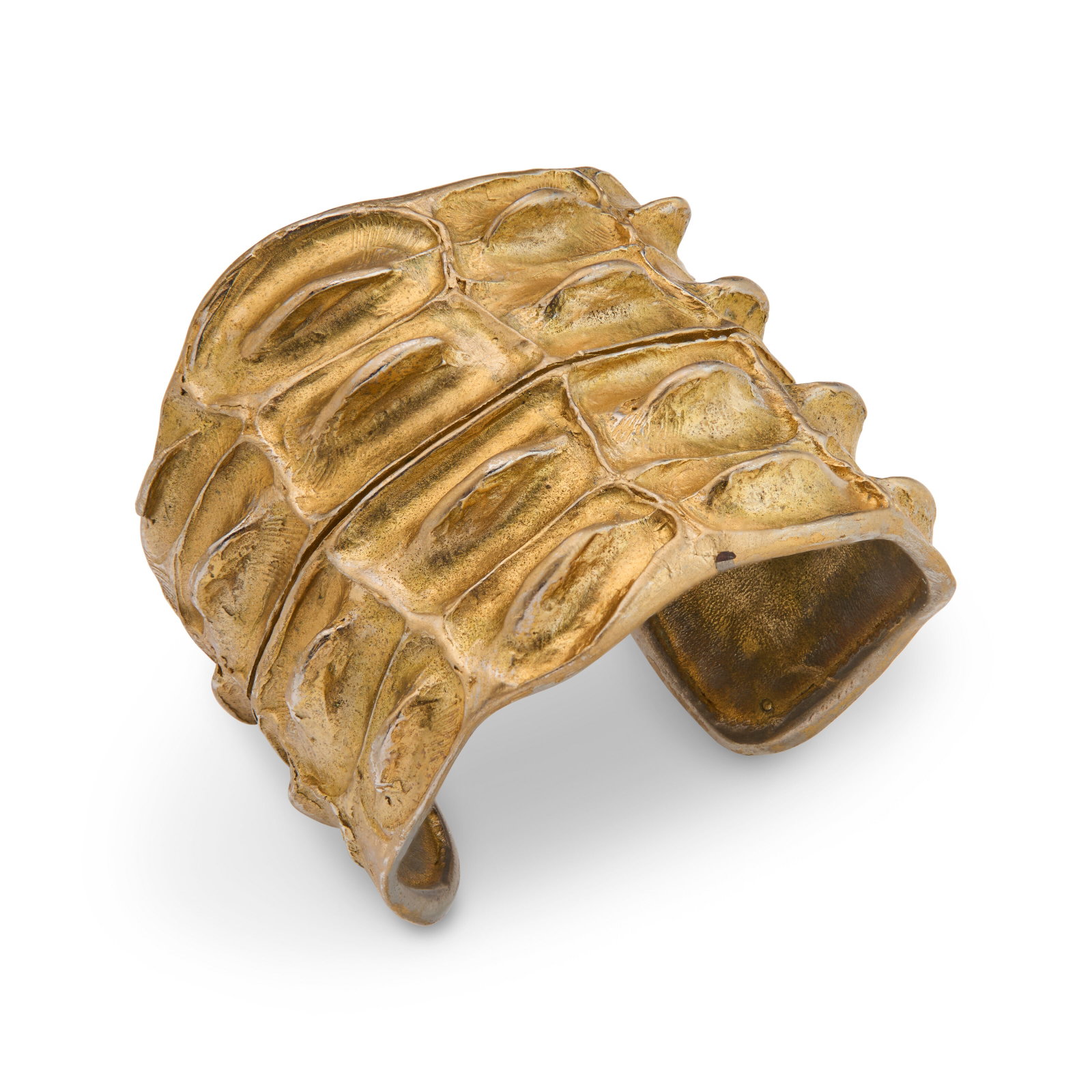 A GOLD ALLIGATOR EMBOSSED CUFF YVES SAINT LAURENT, 1986 (1 of 4)