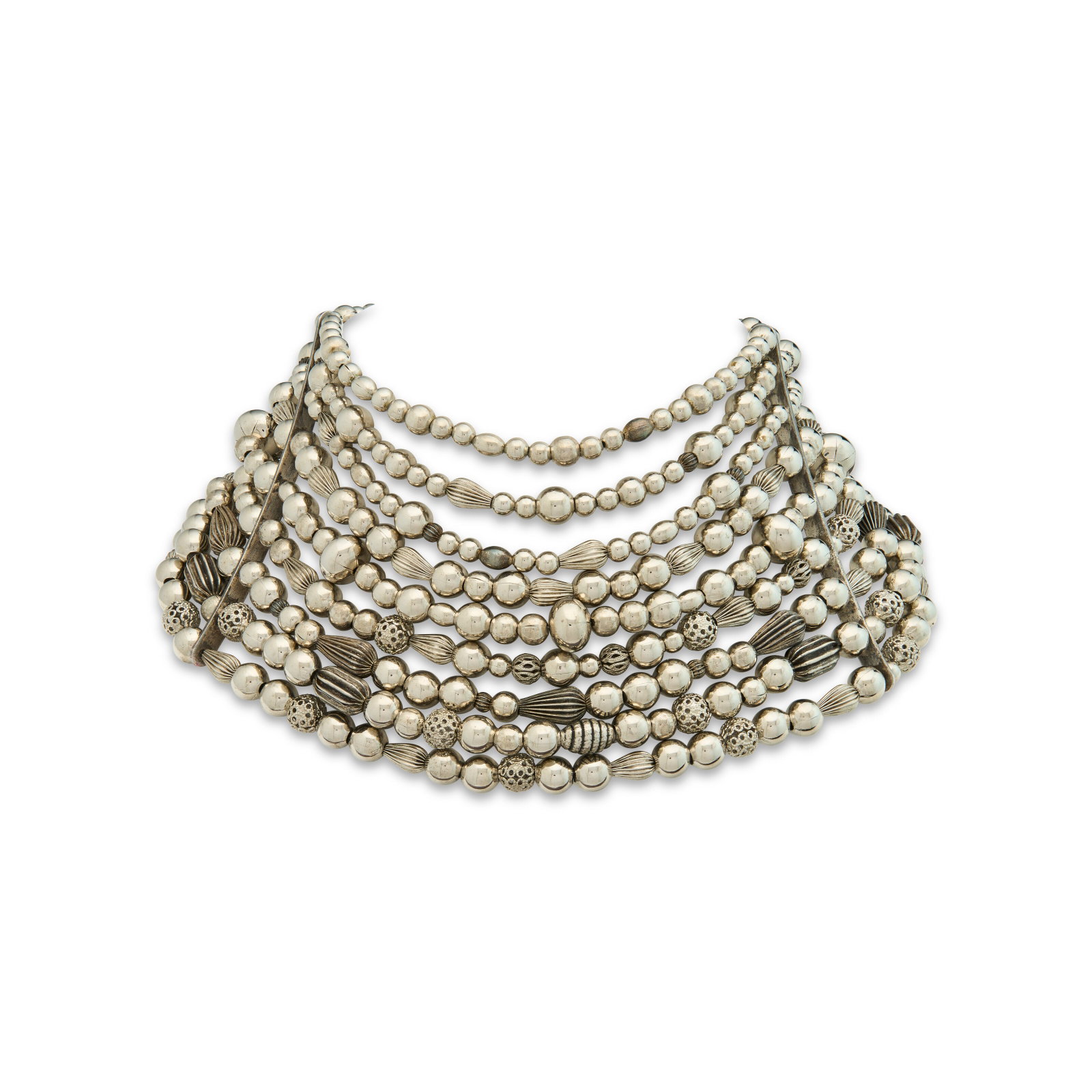 A RARE & IMPRESSIVE SILVER BEAD MASSAI NECKLACE BY JOHN GALLIANO CHRISTIAN DIOR, 1997/1998: Details GRADE: 1.5 41 l x 11 drop cm