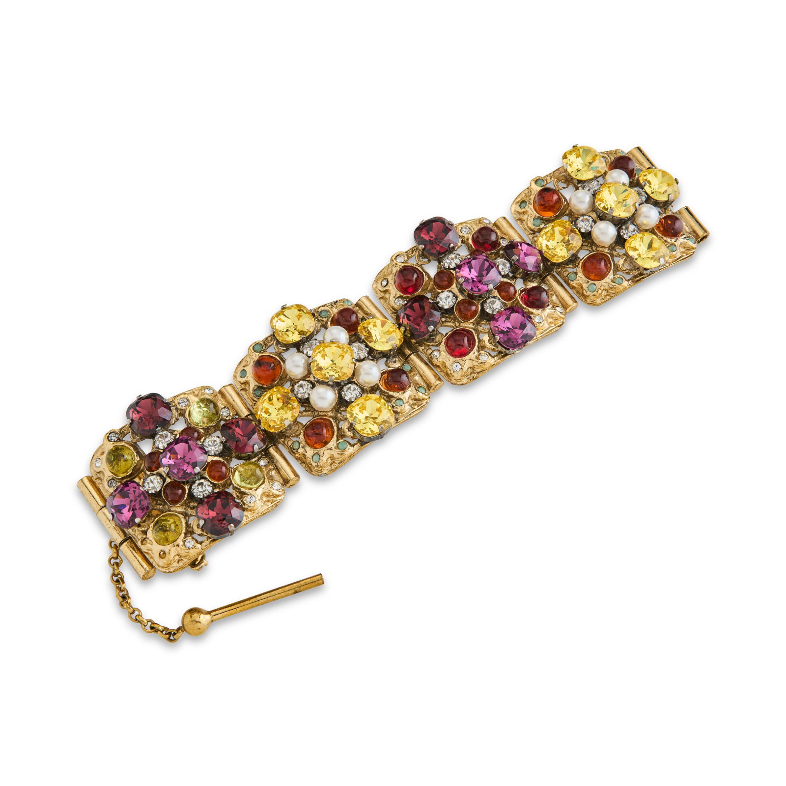 A PURPLE & YELLOW CRYSTAL, STRASS AND FAUX PEARL BRACELET CHANEL, FALL 2005 (1 of 1)