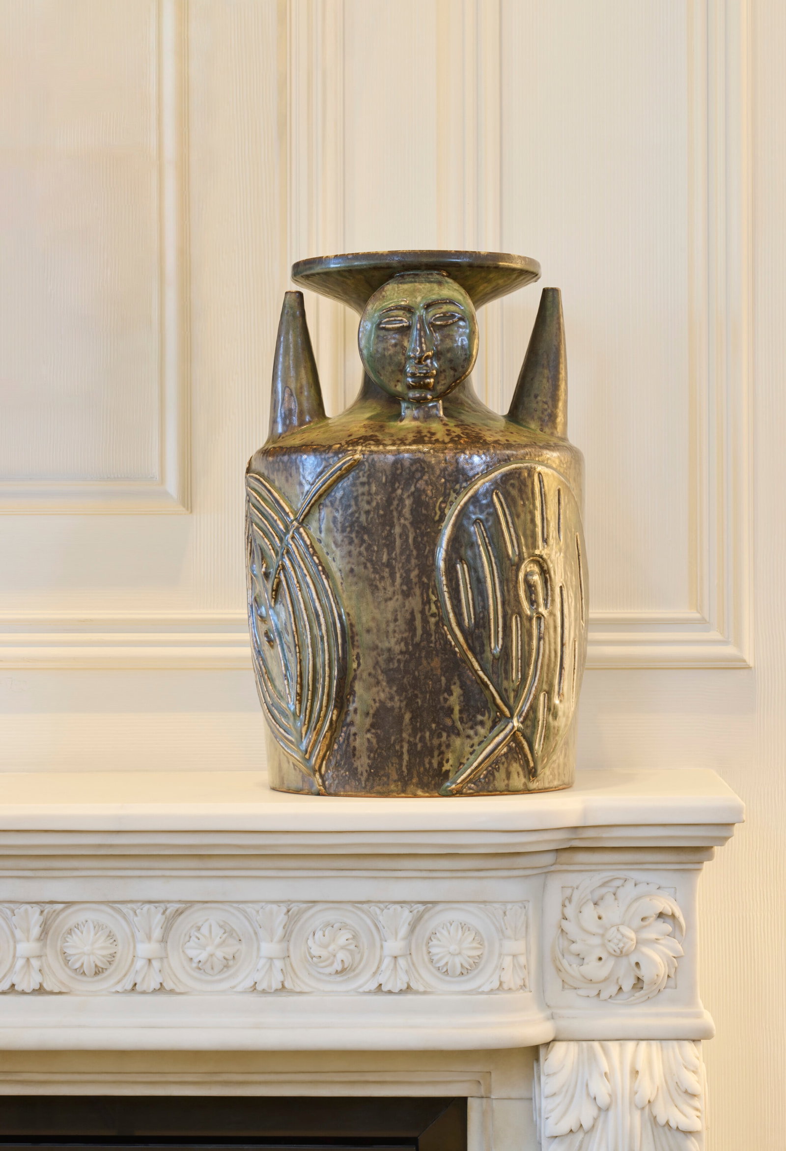AXEL SALTO (1889-1961) 'Living Stone' Vase, Model No. 21.376, designed 1956, executed by 1961: Details AXEL SALTO (1889-1961) 'Living Stone' Vase, Model No. 21.376, designed 1956, executed by 1961 manufactured by Royal Copenhagen, Denmark stoneware with Sung glazes 17 ½ in. (44.4 cm) high,