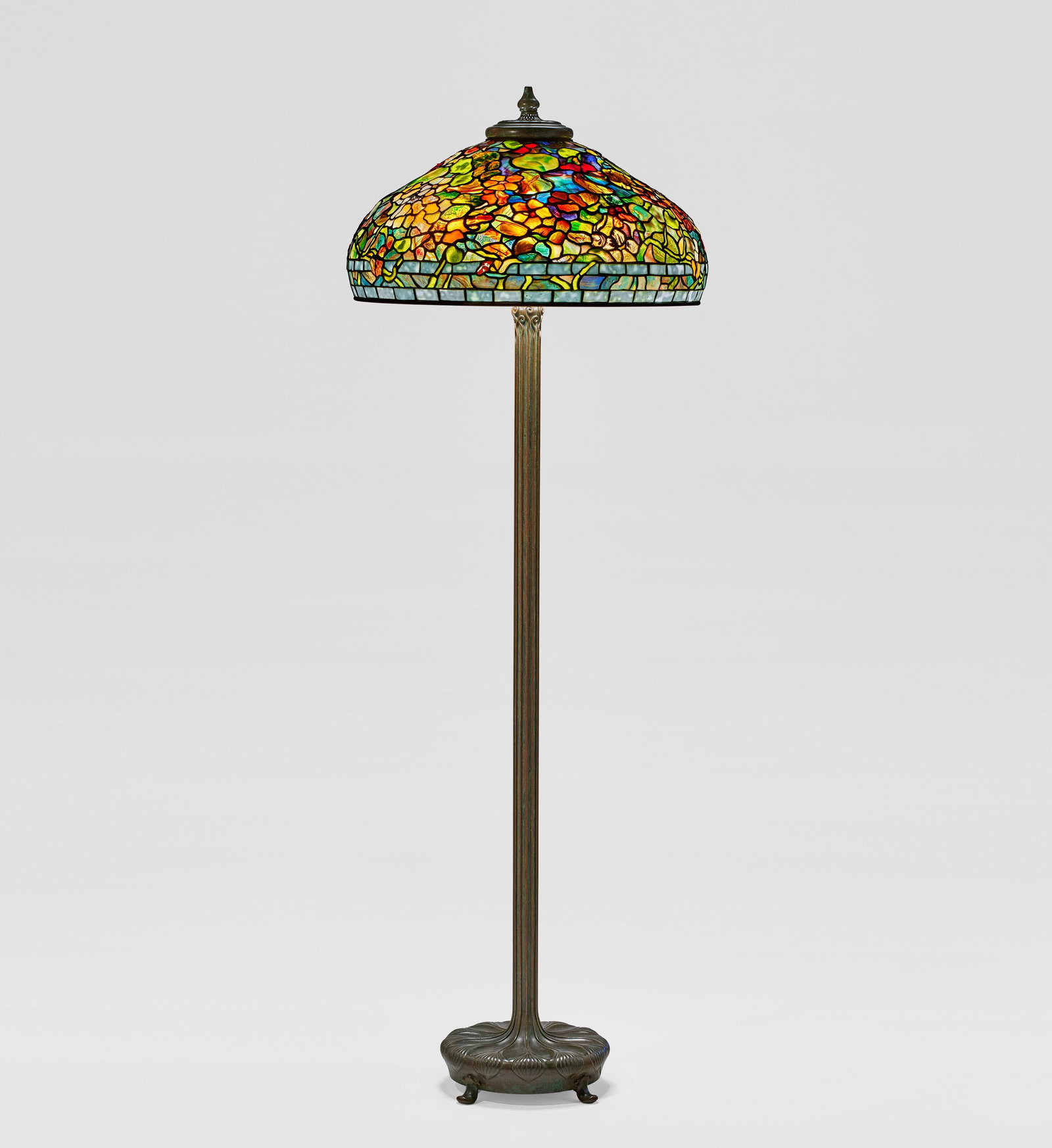 TIFFANY STUDIOS 'Nasturtium' Floor Lamp, circa 1905: Details TIFFANY STUDIOS 'Nasturtium' Floor Lamp, circa 1905 leaded glass, patinated bronze 63 ¾ in. (161.9 cm) high, 22 ½ in. (57.2 cm) diameter of shade shade with small early tag impressed