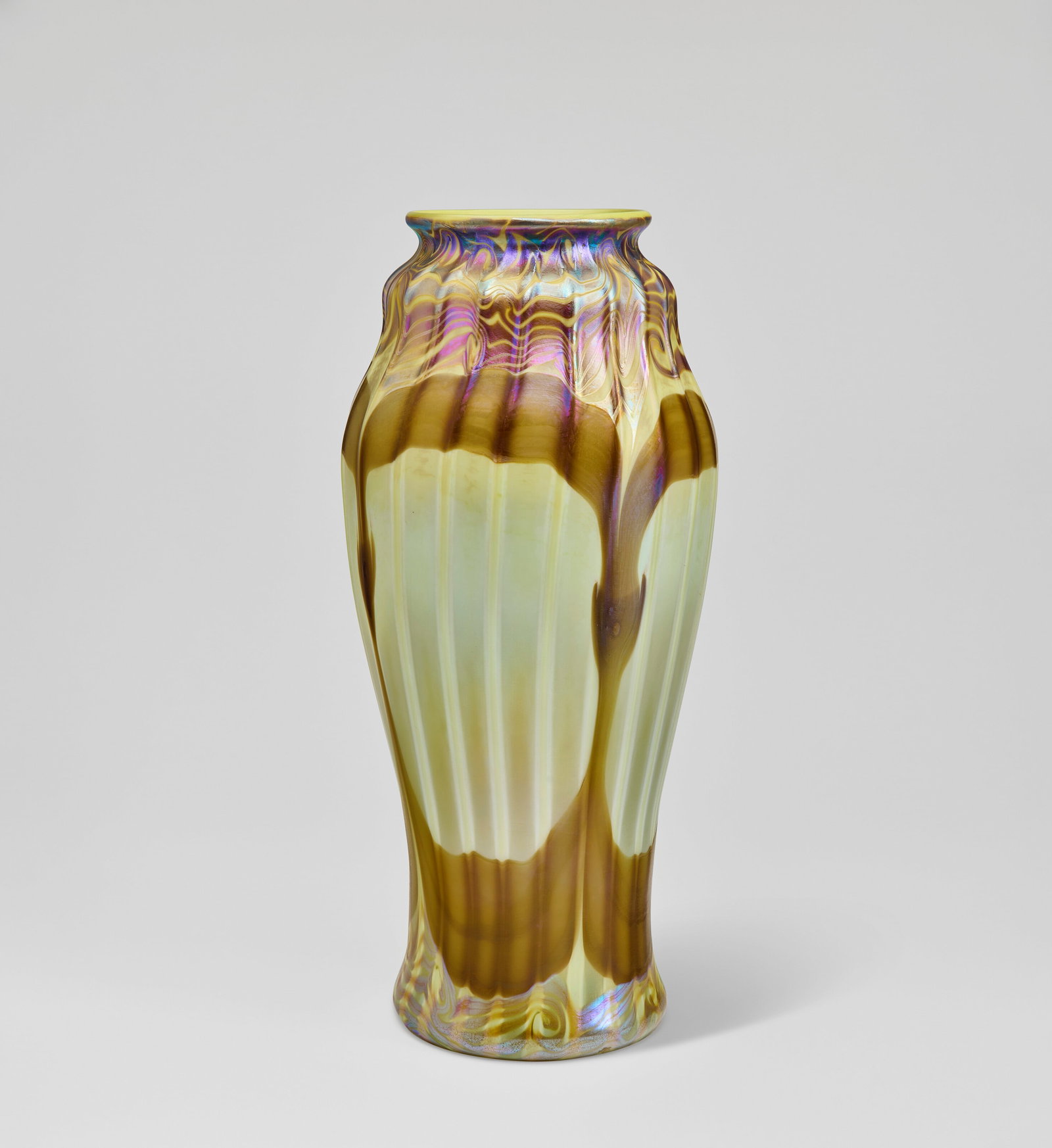 TIFFANY STUDIOS Decorated Ribbed Vase, 1897-1899 (1 of 4)