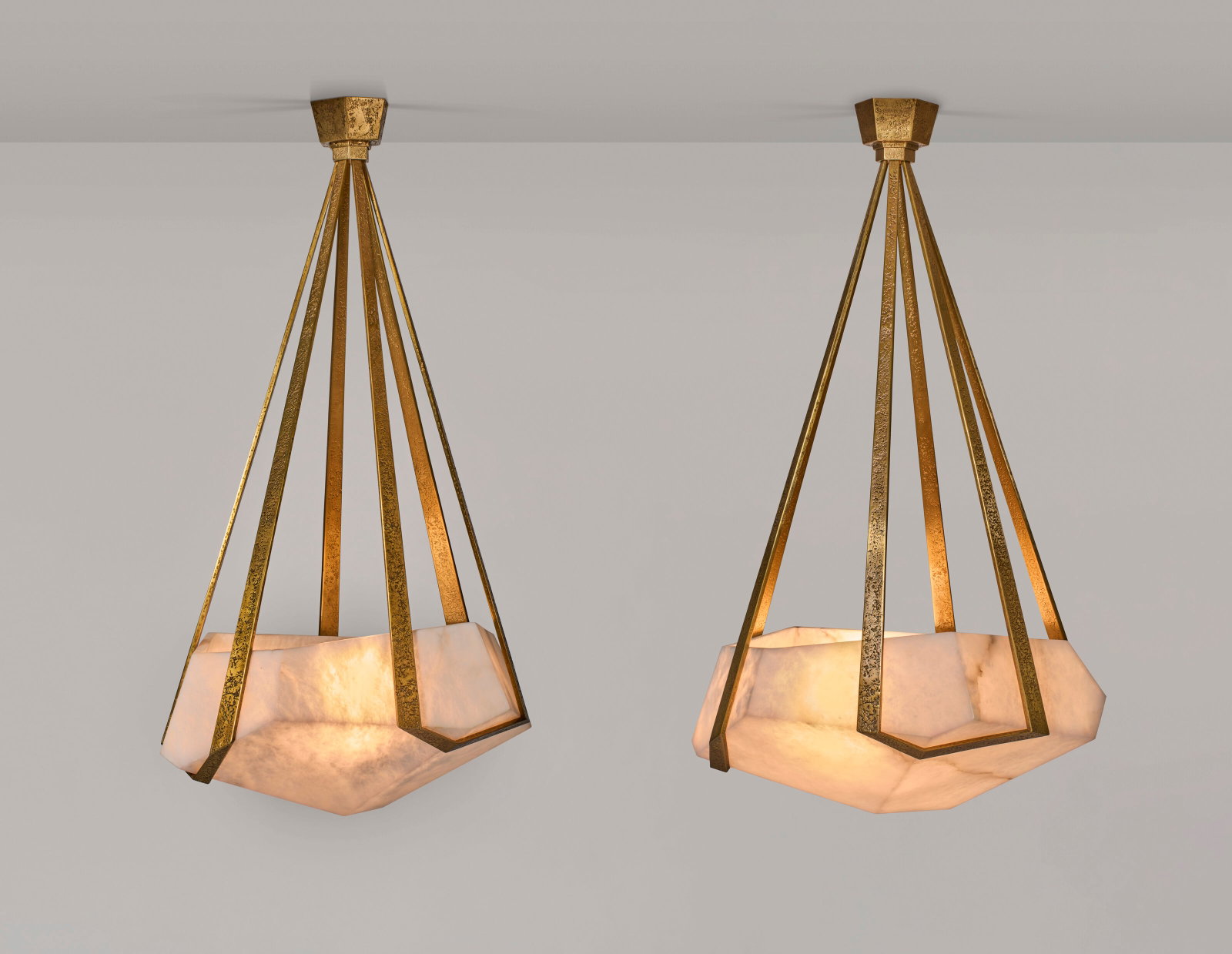 HERVÉ VAN DER STRAETEN (B. 1965) Pair of 'Galatée' Chandeliers, Model No. 507, designed: Details HERVÉ VAN DER STRAETEN (B. 1965) Pair of 'Galatée' Chandeliers, Model No. 507, designed 2015 patinated bronze, alabaster 53 x 30 ¾ x 24 ½ in. (134.5 x 78.1 x 62.2 cm) (each