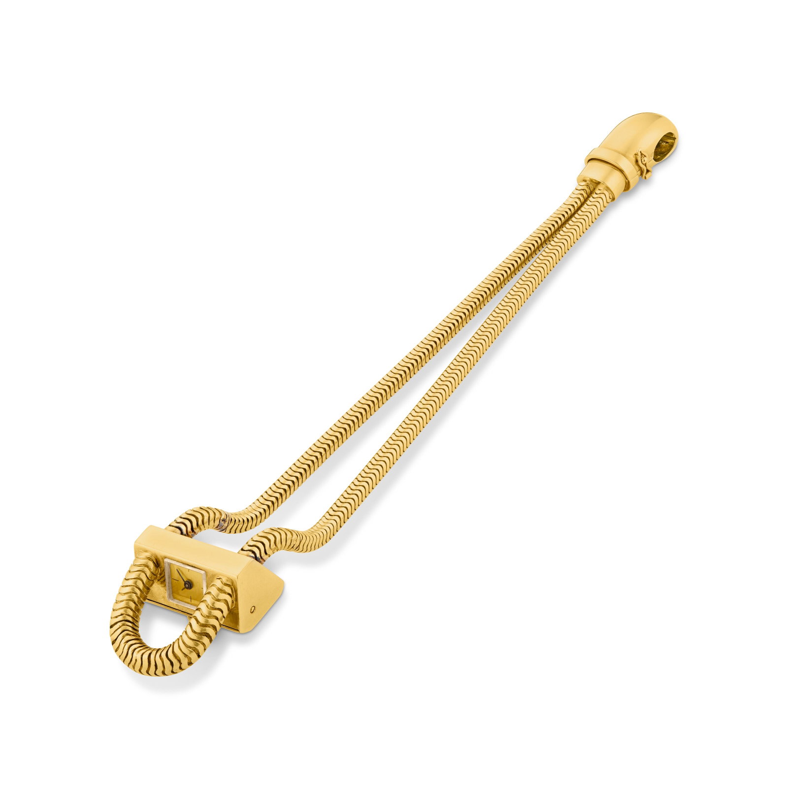 VAN CLEEF & ARPELS RETRO GOLD ‘CADENAS’ WRISTWATCH: VAN CLEEF & ARPELS RETRO GOLD ‘CADENAS’ WRISTWATCH Details Mechanical movement, 18k yellow gold (French marks), circa 1940, signed Van Cleef & Arpels, Paris, maker’s mark (Verger