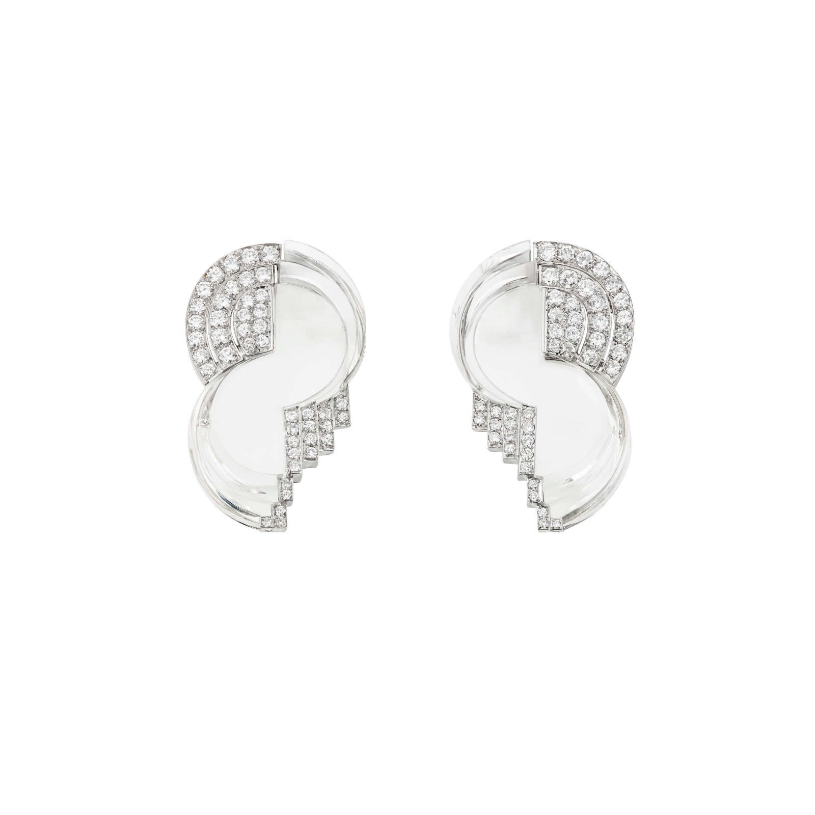 SEAMAN SCHEPPS PAIR OF ART DECO ROCK CRYSTAL AND DIAMOND CLIPS (1 of 3)