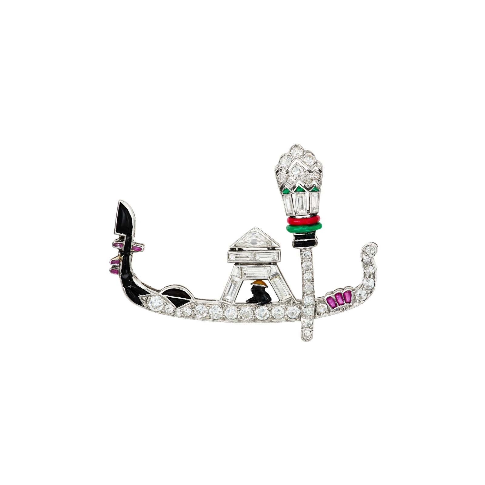 ART DECO EGYPTIAN REVIVAL MULTI-GEM, ENAMEL AND DIAMOND BROOCH (1 of 3)