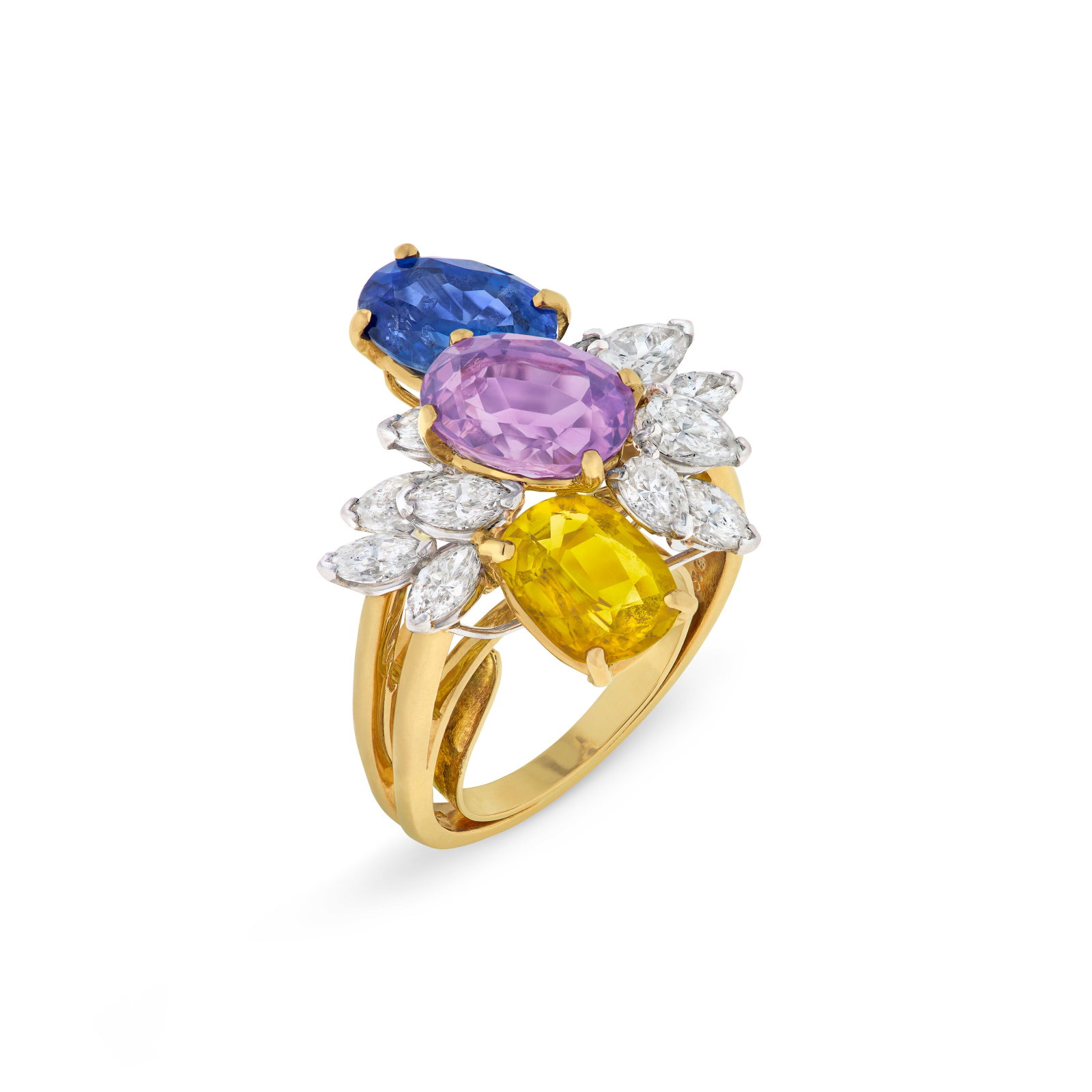 OSCAR HEYMAN & BROTHERS COLORED SAPPHIRE, SAPPHIRE AND DIAMOND RING (1 of 4)