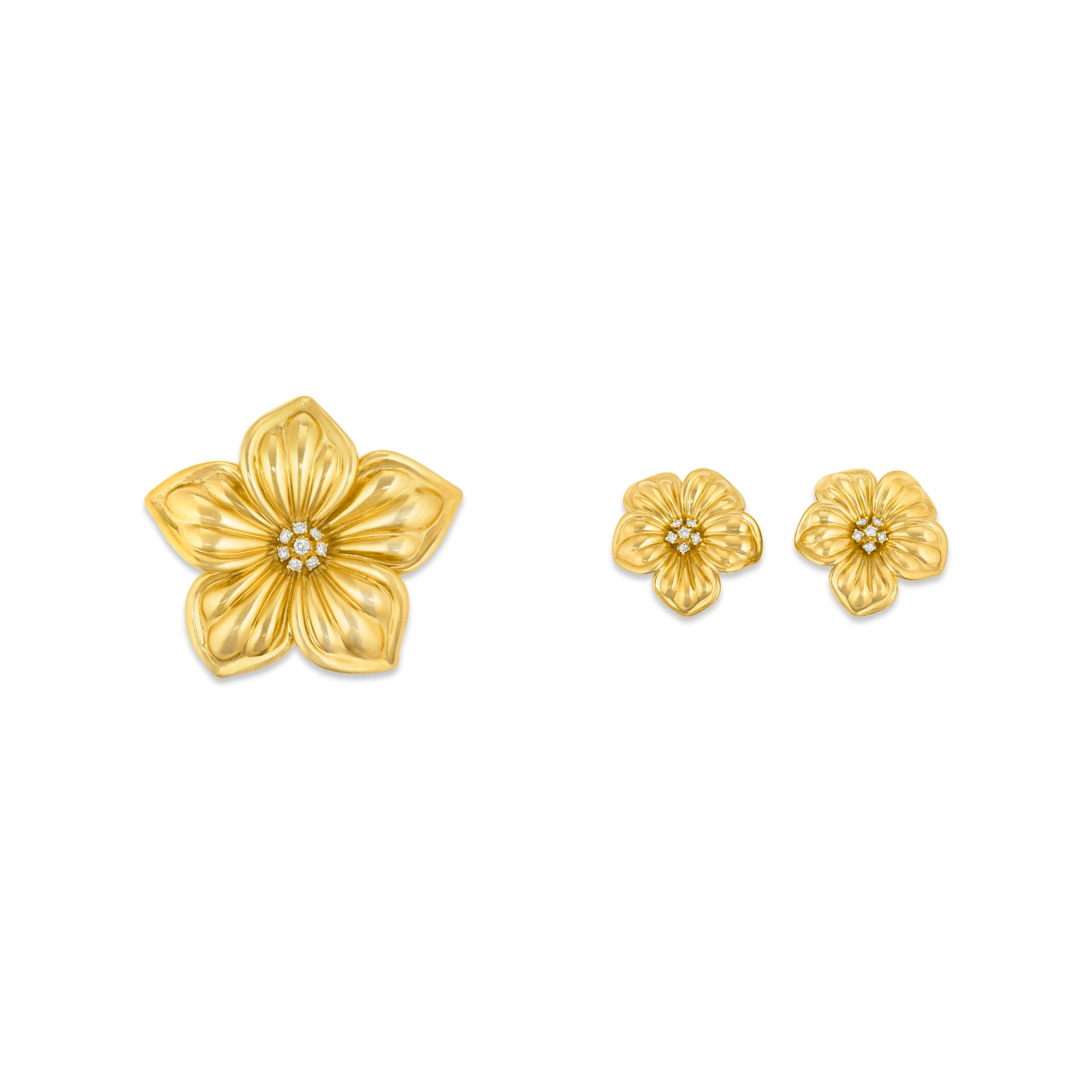 VAN CLEEF & ARPELS SET OF DIAMOND AND GOLD FLOWER JEWELRY (1 of 4)