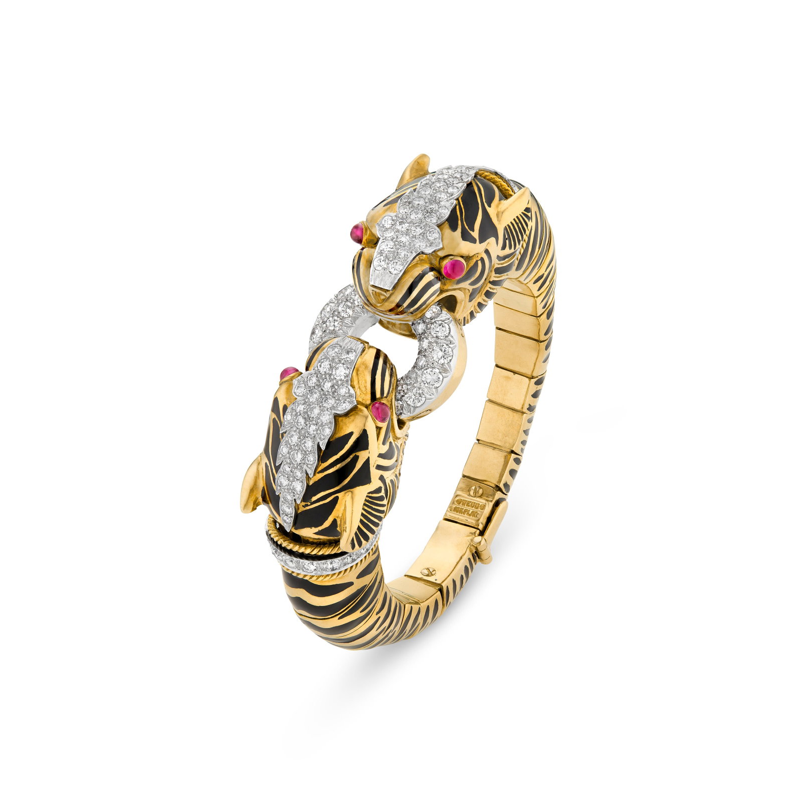 DAVID WEBB ENAMEL, RUBY AND DIAMOND 'DOUBLE-HEADED TIGER' BRACELET (1 of 3)
