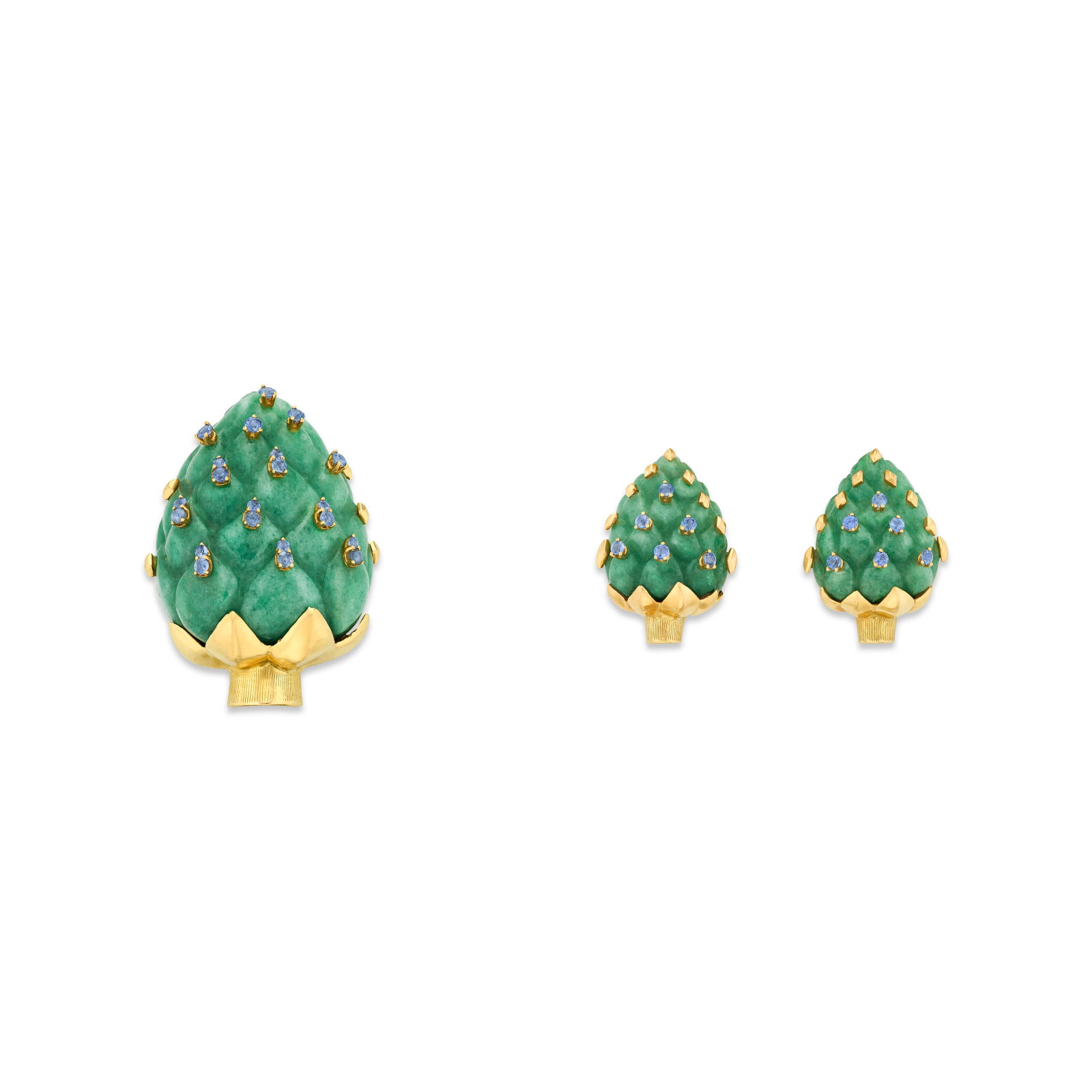 SEAMAN SCHEPPS SET OF AVENTURINE QUARTZ AND SAPPHIRE ARTICHOKE JEWELRY (1 of 4)