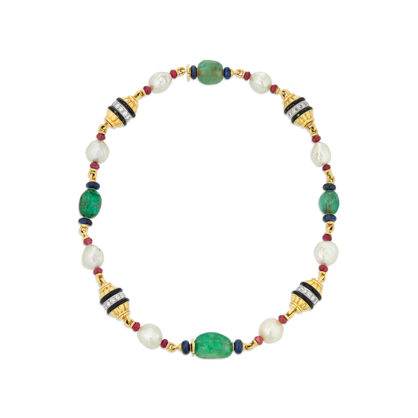DAVID WEBB BAROQUE CULTURED PEARL, MULTI-GEM, ENAMEL AND DIAMOND NECKLACE (1 of 3)