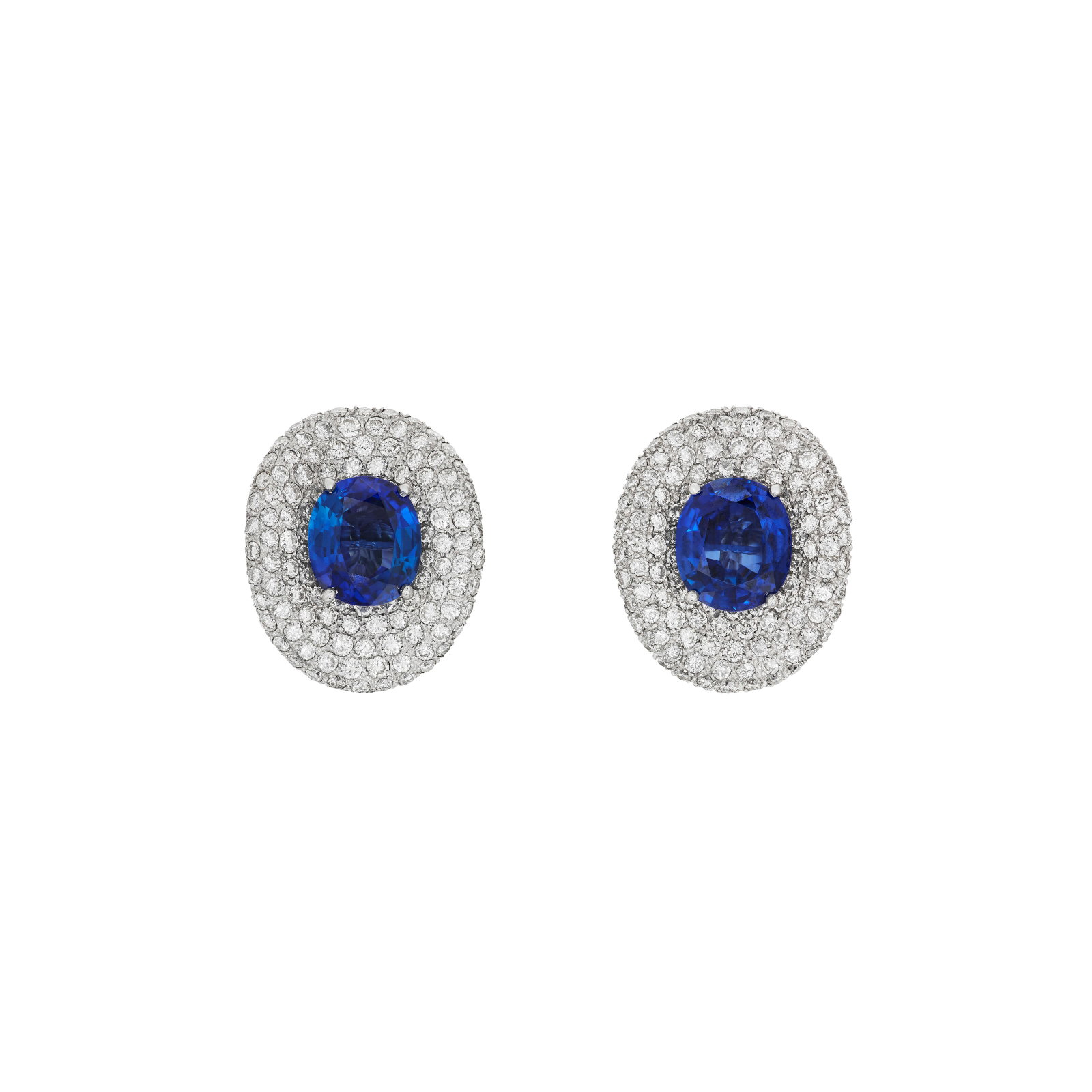SAPPHIRE AND DIAMOND EARRINGS: SAPPHIRE AND DIAMOND EARRINGS Details Oval mixed-cut sapphires of 6.50 and 5.97 carats, round diamonds, 18k white gold AGL, 2026, report no. 1156945 A and B: 6.50 and 5.97 carats, Madagascar, heat