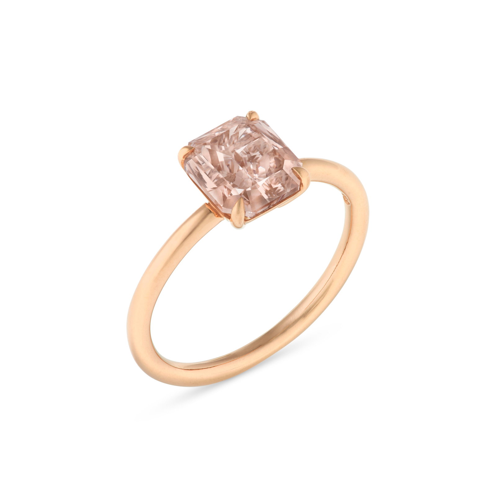 COLORED DIAMOND RING: COLORED DIAMOND RING Details Fancy brown-pink cut-cornered rectangular mixed-cut diamond of 1.86 carats, 18k rose gold GIA, 2024, report no. 2235215701: 1.86 carats, Fancy Brown-Pink, natural color,