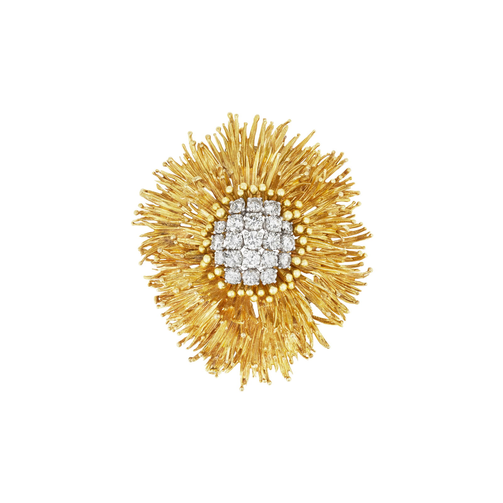 DAVID WEBB DIAMOND AND GOLD BROOCH: DAVID WEBB DIAMOND AND GOLD BROOCH Details Round diamonds, 18k yellow gold and platinum, signed David Webb Diamonds: 21 round with an approximate total weight of 3.75 – 4.00 carats