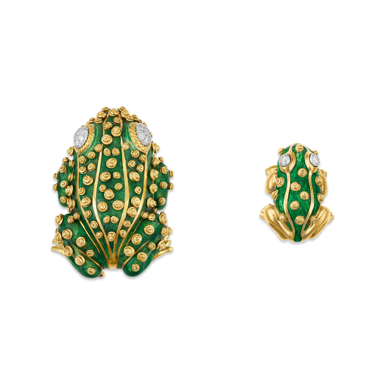 DAVID WEBB TWO ENAMEL AND DIAMOND FROG BROOCHES (1 of 4)