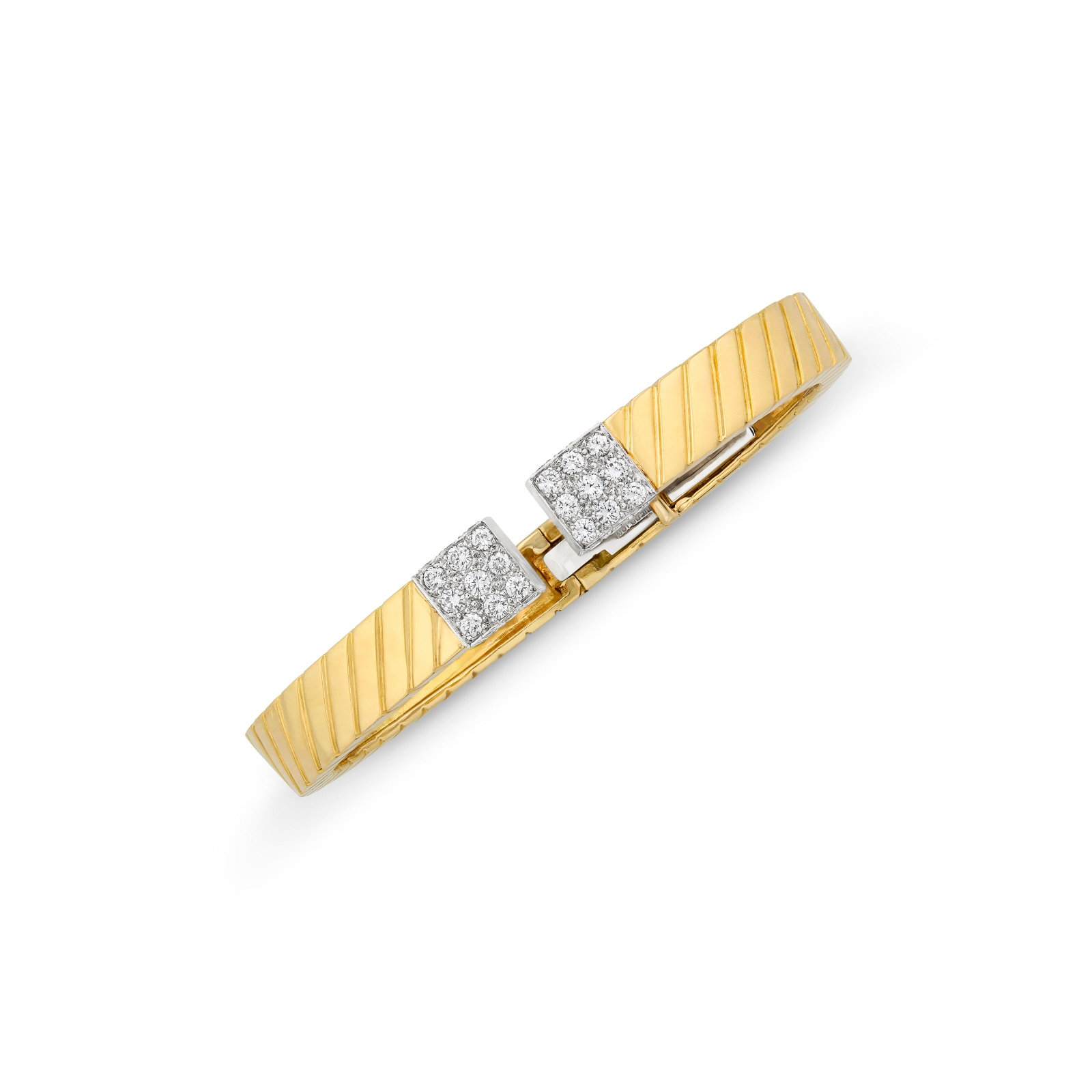 DAVID WEBB DIAMOND AND GOLD CUFF BRACELET: DAVID WEBB DIAMOND AND GOLD CUFF BRACELET Details Round diamonds, 18k yellow gold and platinum, signed Webb, brown David Webb pouch Diamonds: approximately 42 round with approximate total weight of