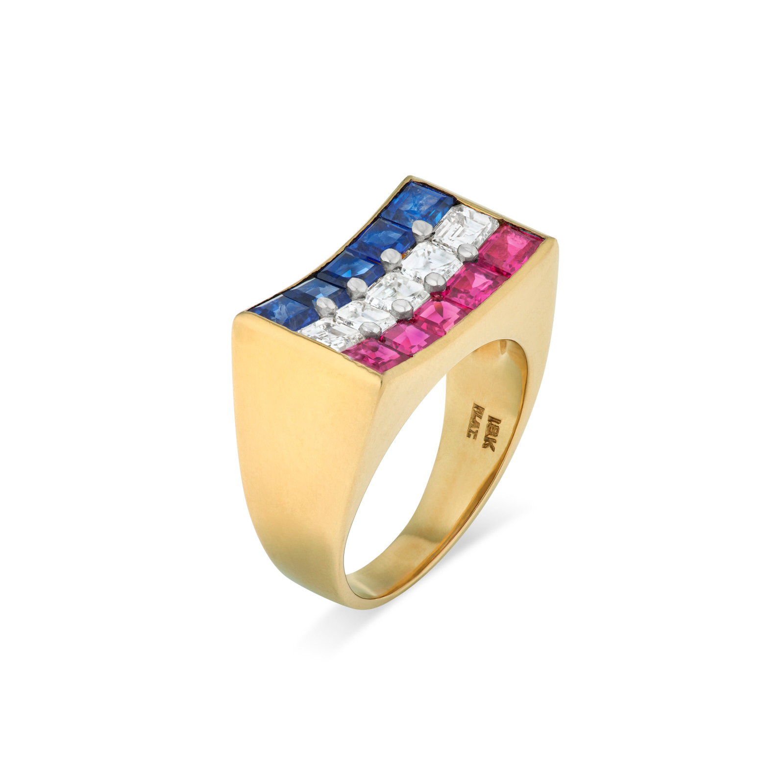 OSCAR HEYMAN & BROTHERS RUBY, SAPPHIRE AND DIAMOND RING (1 of 4)
