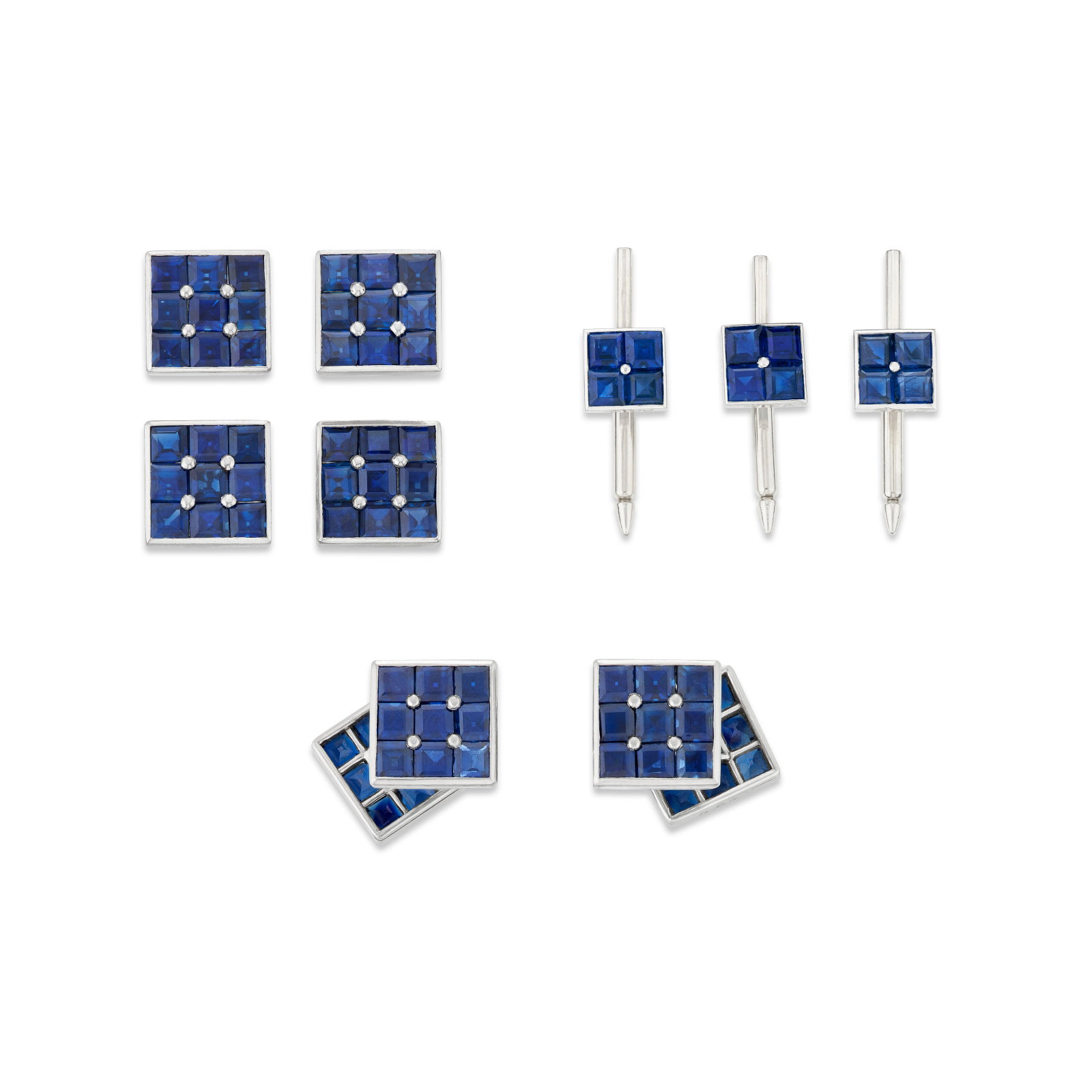 CARTIER AND VAN CLEEF & ARPELS SAPPHIRE CUFFLINKS AND DRESS SET (1 of 4)