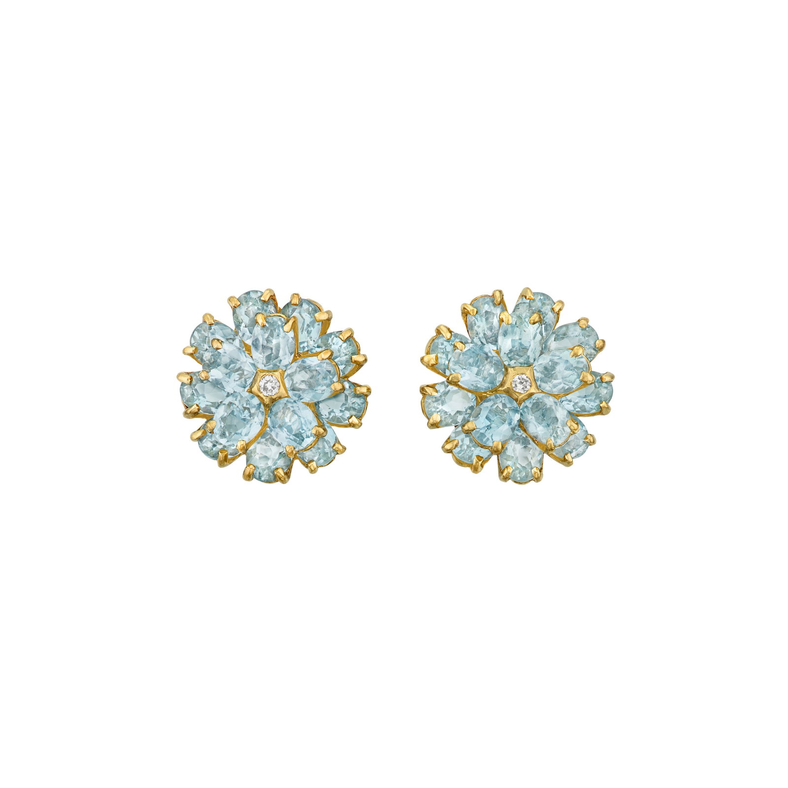 CARTIER RETRO AQUAMARINE AND DIAMOND EARRINGS: CARTIER RETRO AQUAMARINE AND DIAMOND EARRINGS Details Oval and cushion-shaped aquamarines, round diamonds, 14k yellow gold, circa 1945, signed Cartier, numbered Size/Dimensions: 1.9 cm (3⁄4 in)